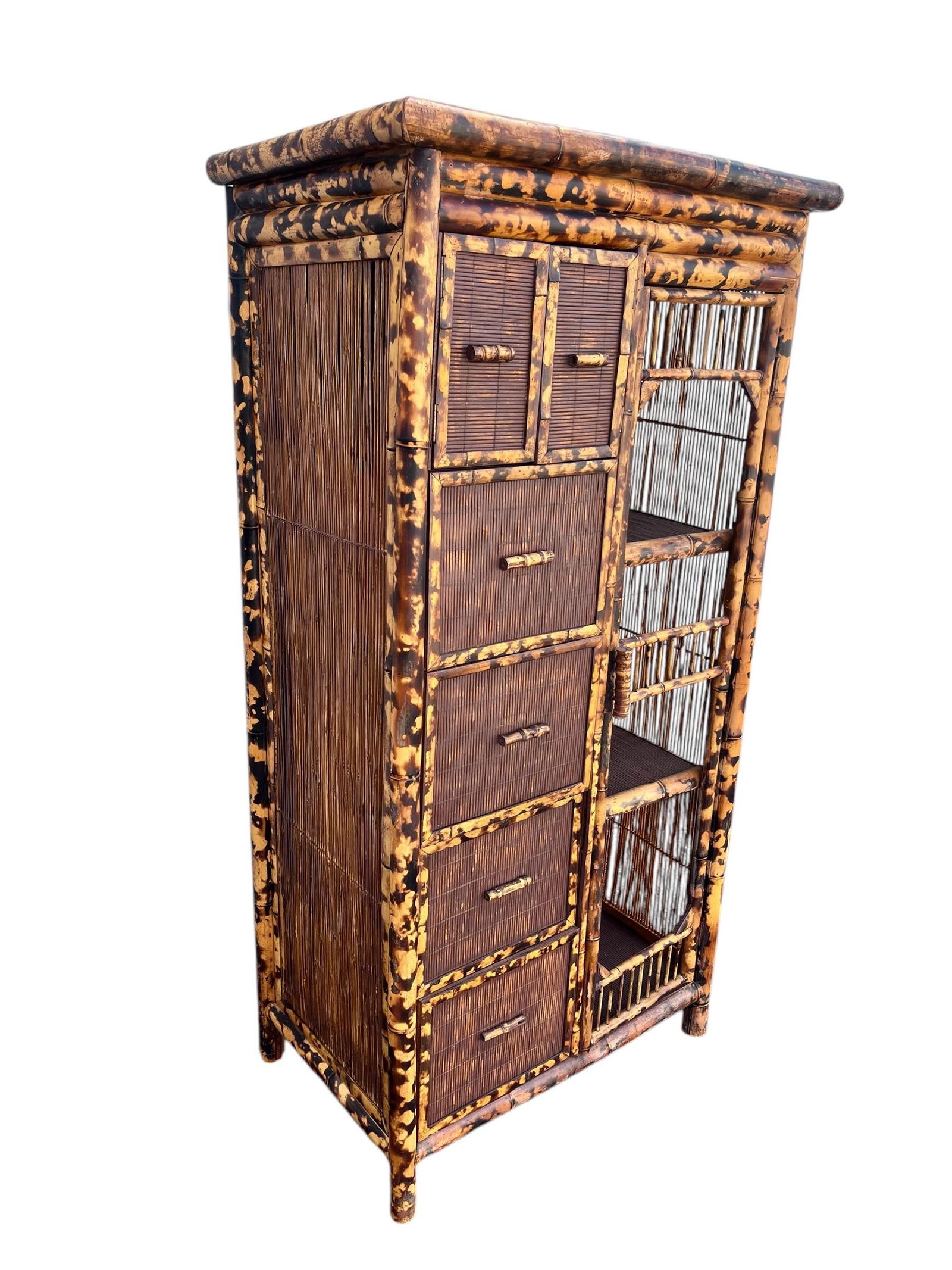 1960s Glazed Bamboo Handmade Cabinet / Bar - 4