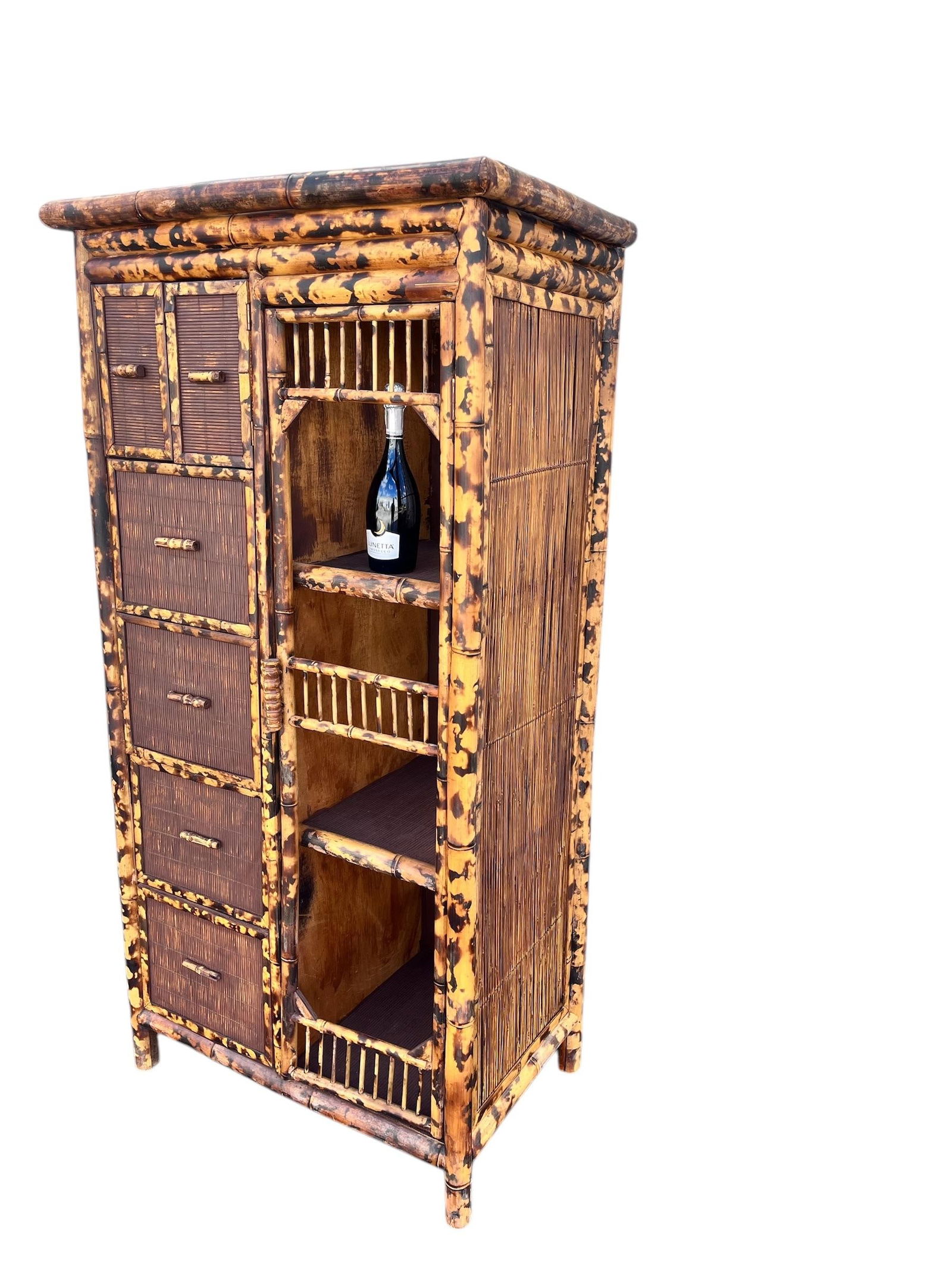 1960s Glazed Bamboo Handmade Cabinet / Bar - 5