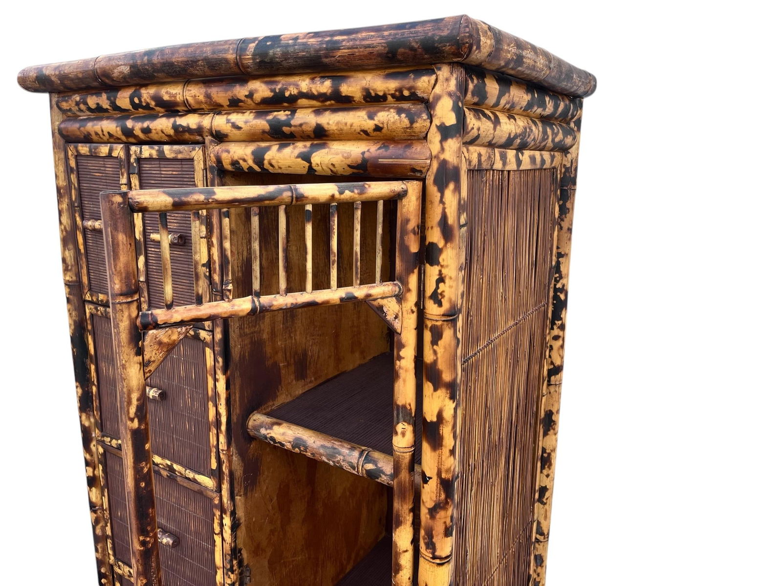 1960s Glazed Bamboo Handmade Cabinet / Bar - 7