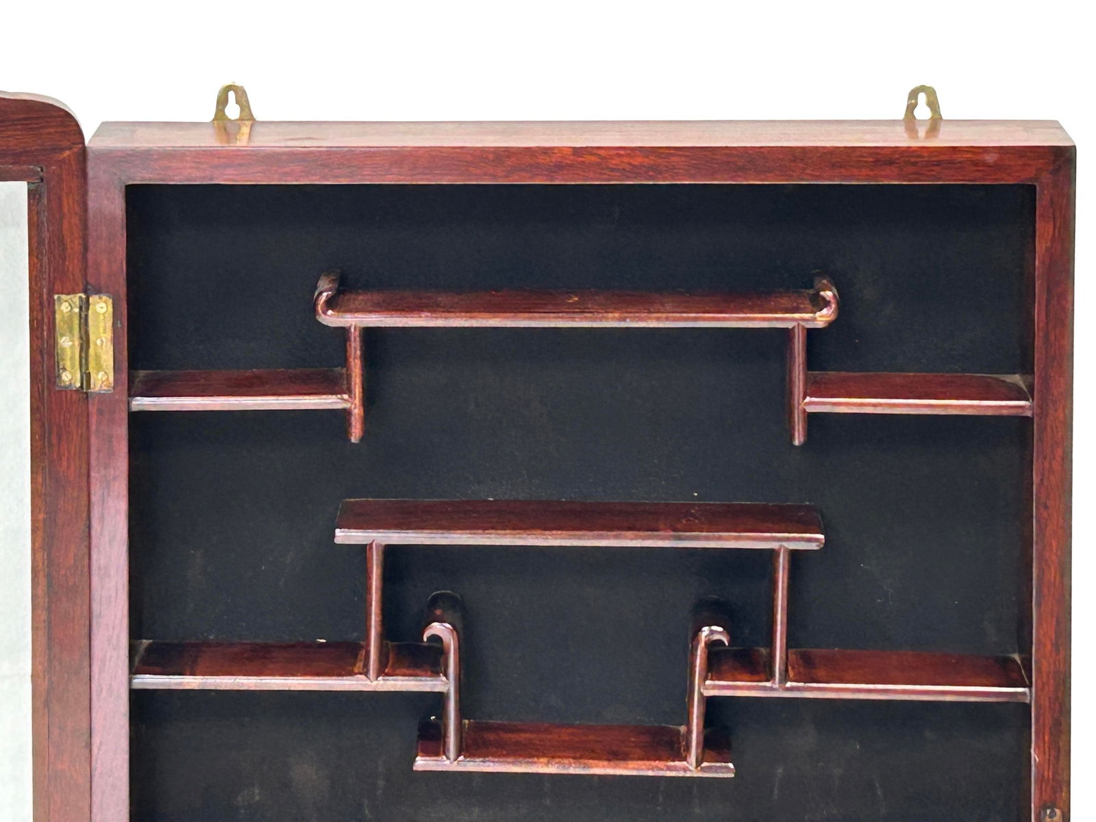 Chinese Brown Rectangular Glass Door Wall Mount Curio Display Chest - 12