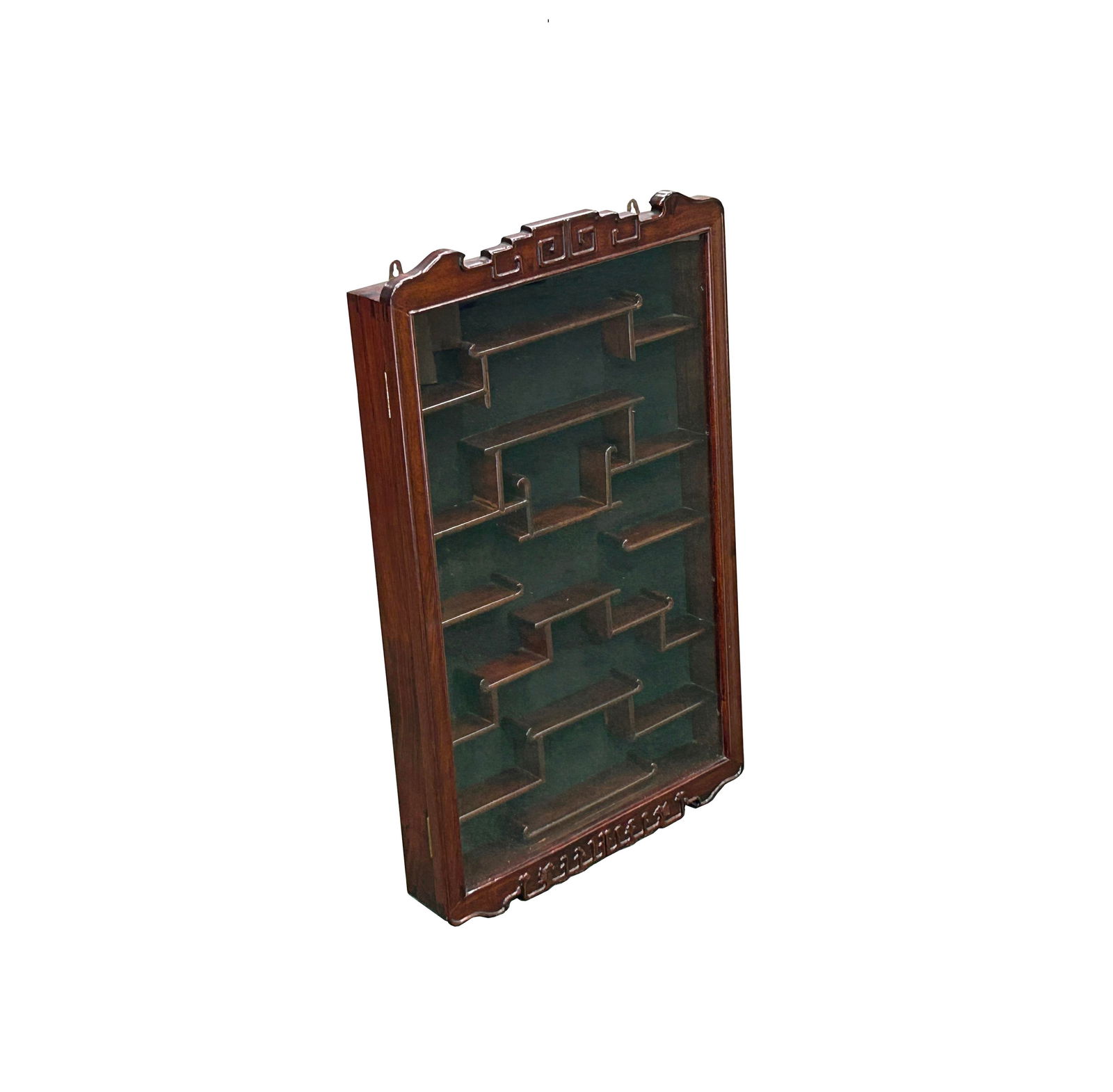 Chinese Brown Rectangular Glass Door Wall Mount Curio Display Chest - 3