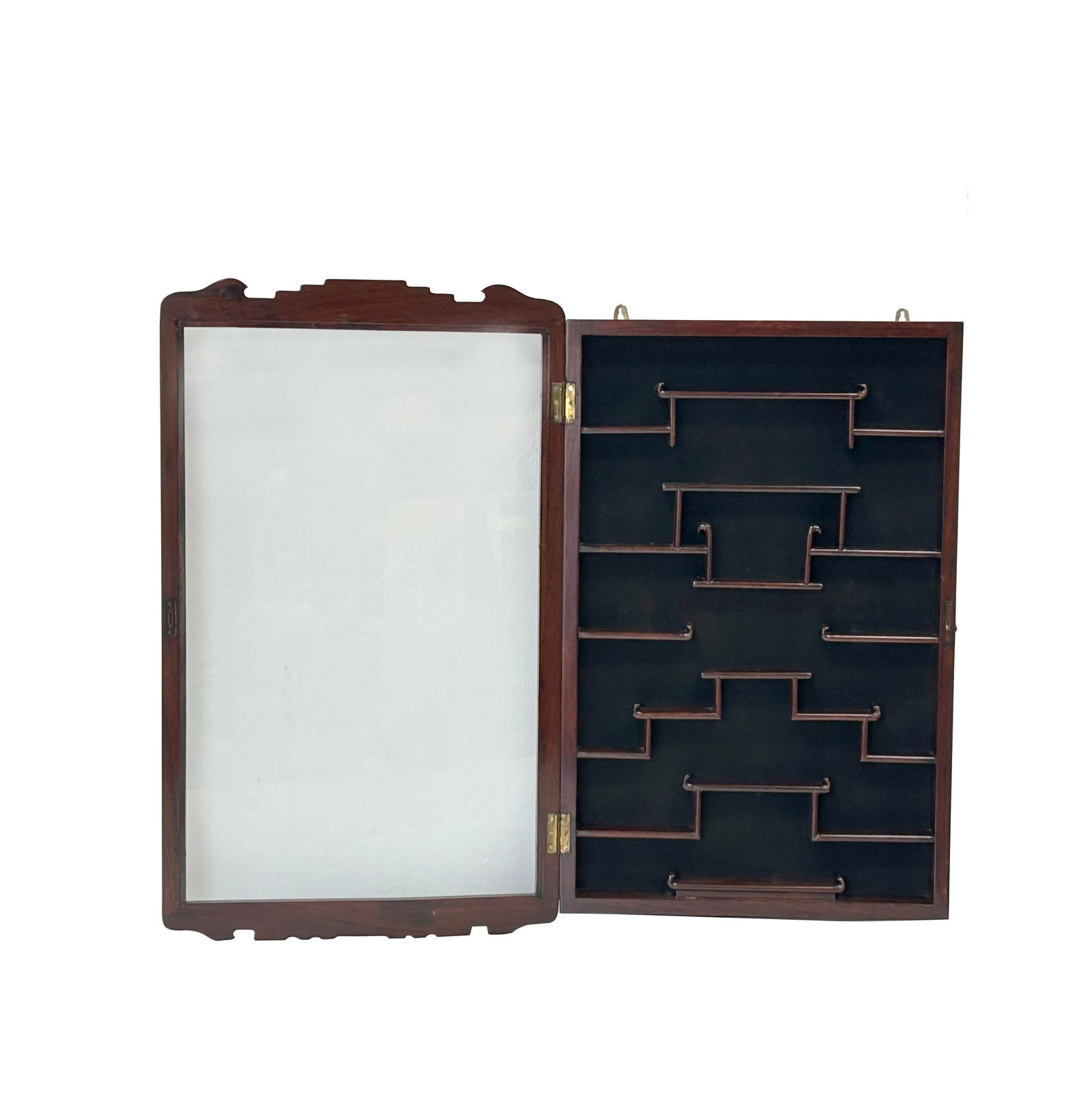 Chinese Brown Rectangular Glass Door Wall Mount Curio Display Chest - 4