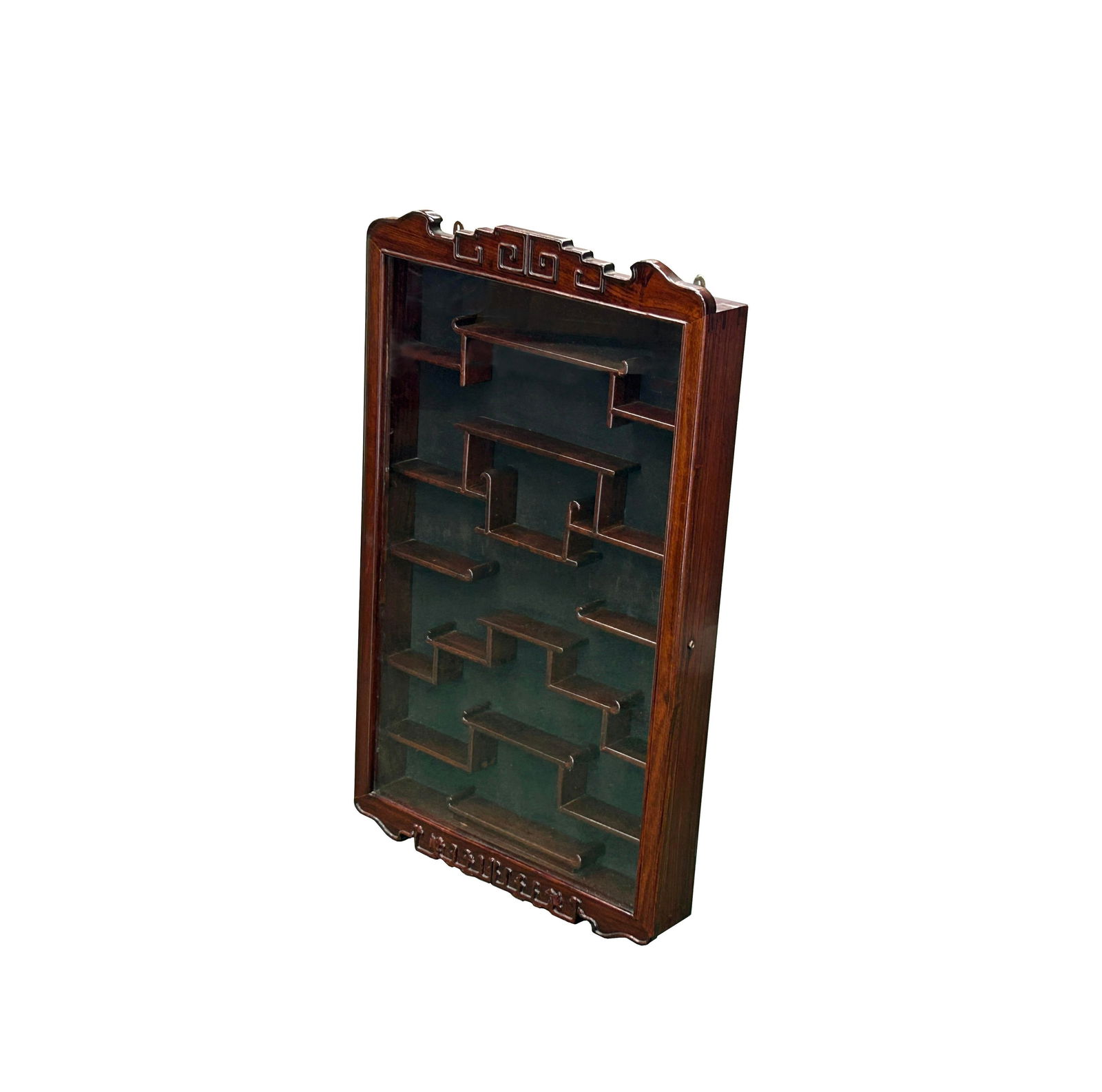 Chinese Brown Rectangular Glass Door Wall Mount Curio Display Chest - 6