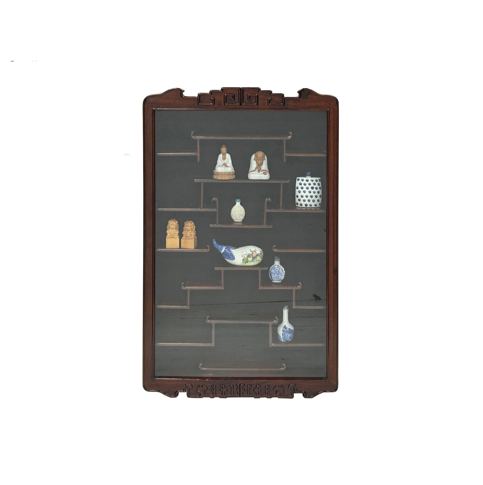 Chinese Brown Rectangular Glass Door Wall Mount Curio Display Chest - 9