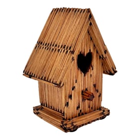 Vintage Wooden Matchstick Tramp Art Folk Art Petite Birdhouse With Artist Name