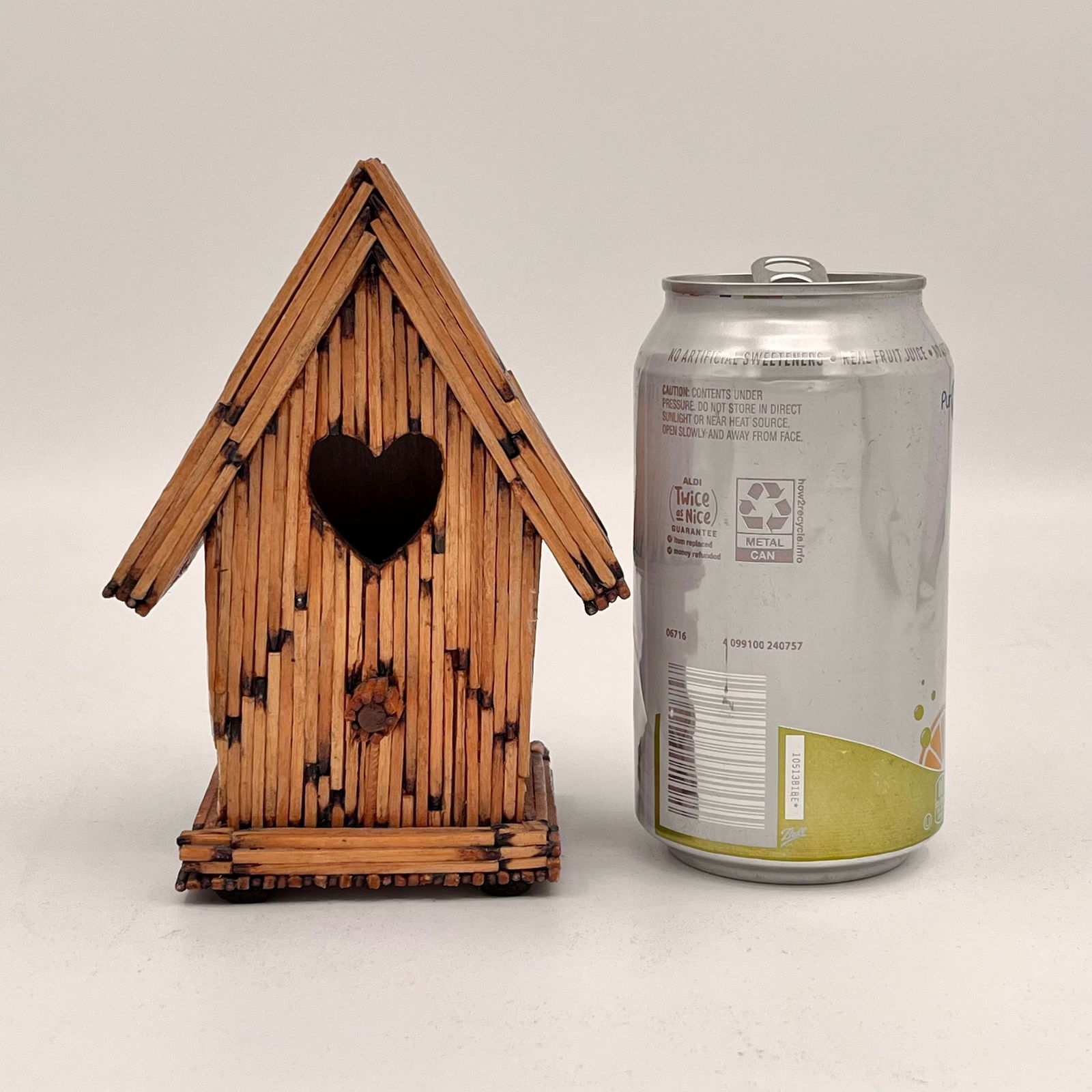 Vintage Wooden Matchstick Tramp Art Folk Art Petite Birdhouse With Artist Name - 2