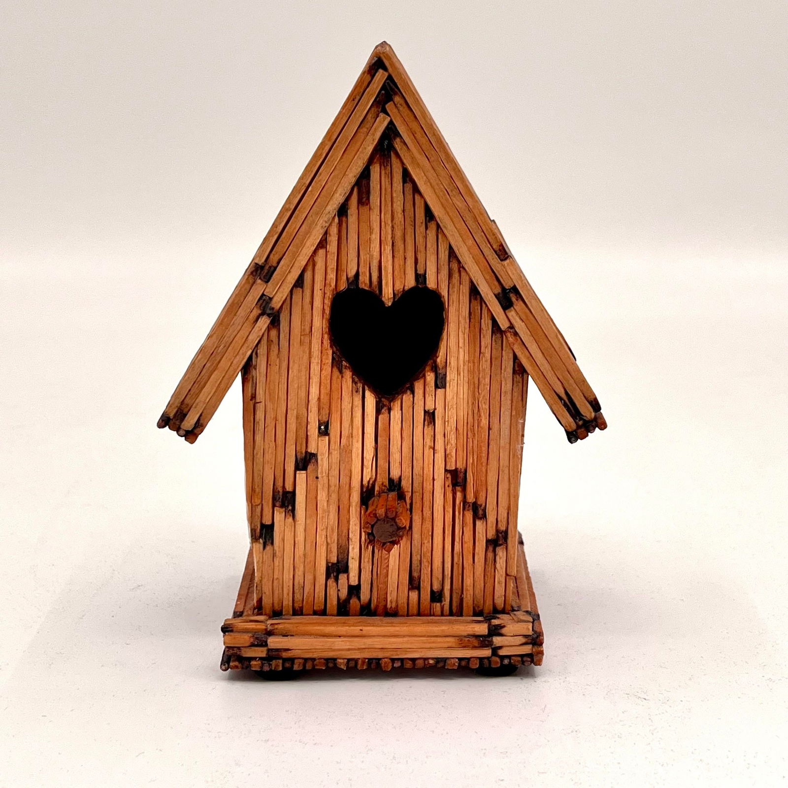 Vintage Wooden Matchstick Tramp Art Folk Art Petite Birdhouse With Artist Name - 4