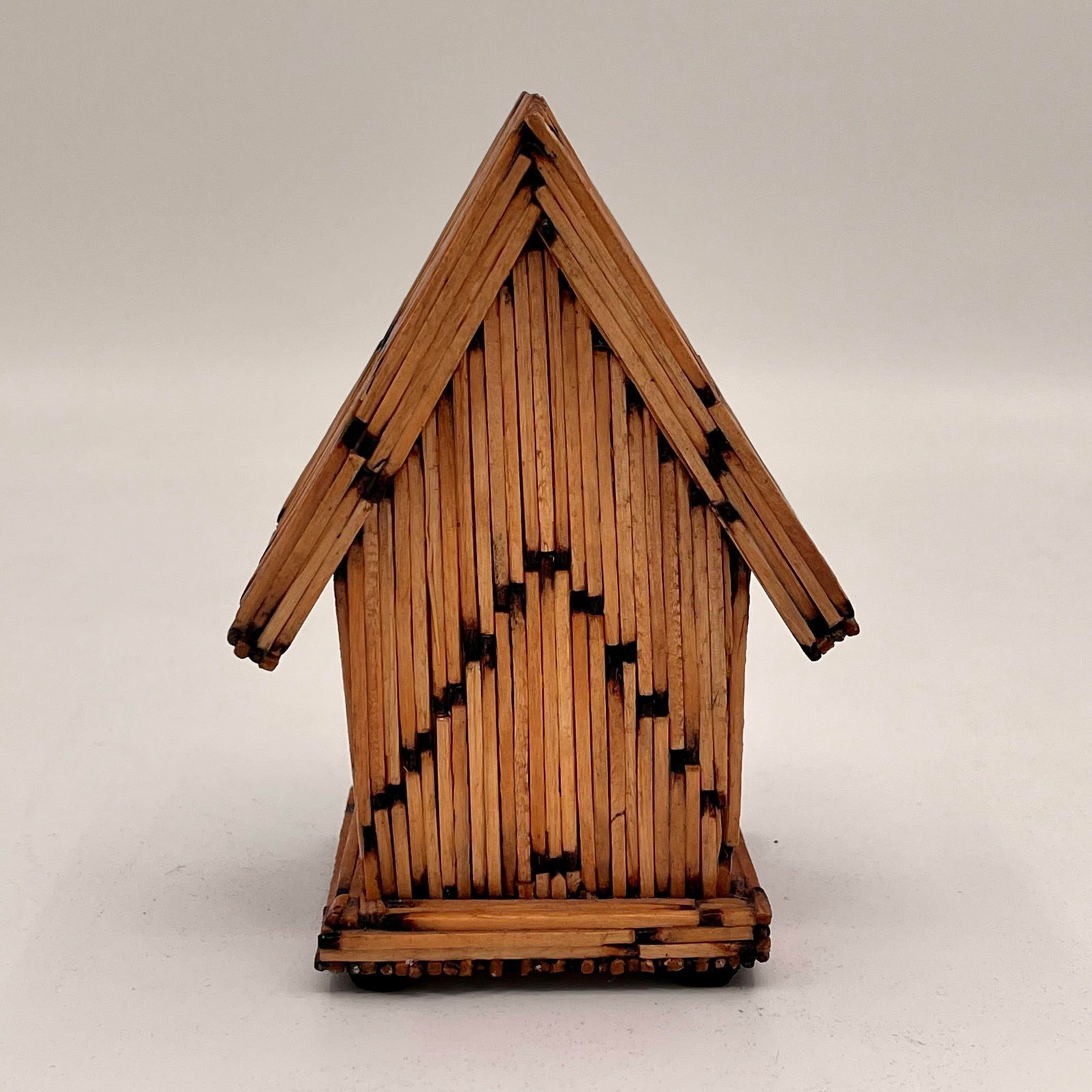 Vintage Wooden Matchstick Tramp Art Folk Art Petite Birdhouse With Artist Name - 6