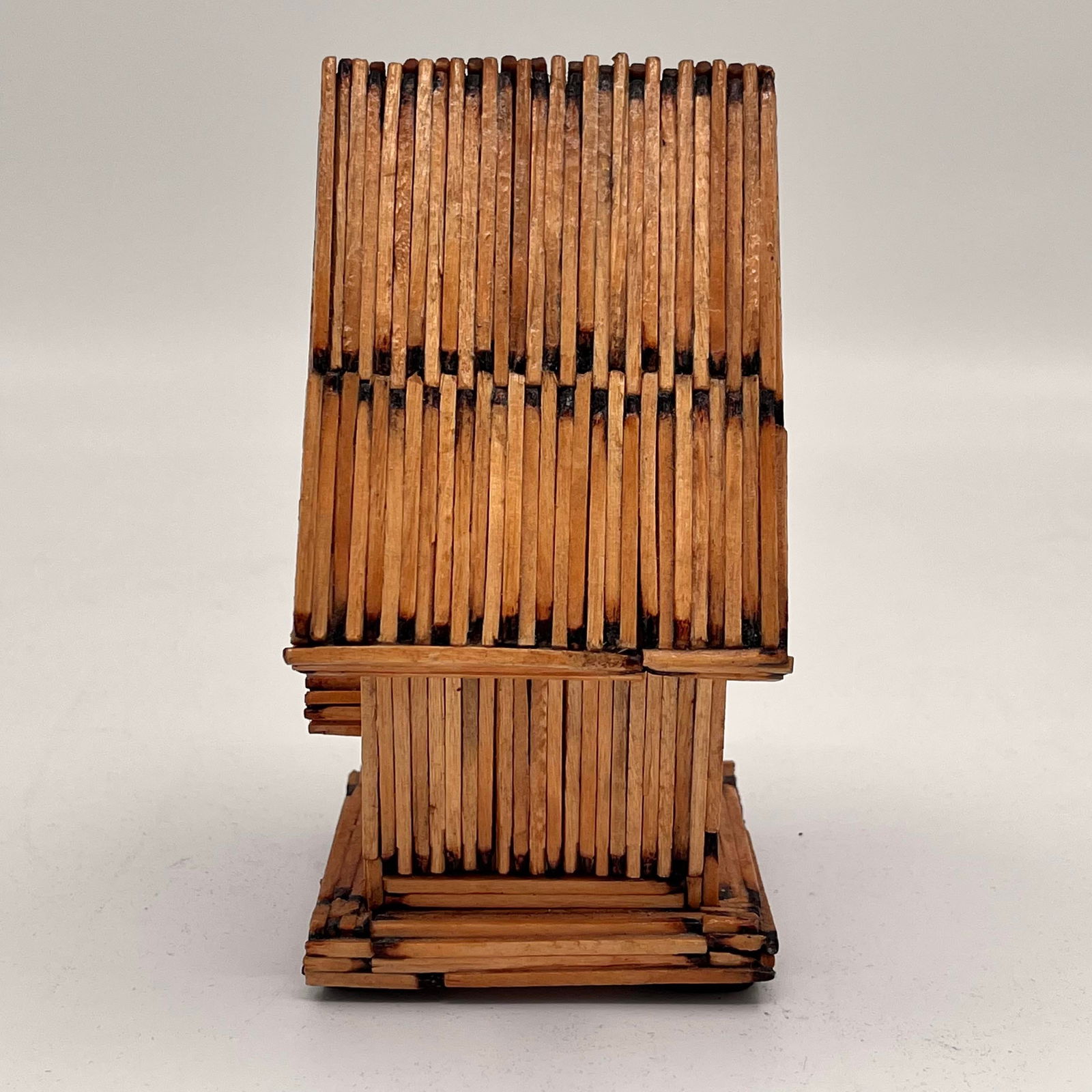 Vintage Wooden Matchstick Tramp Art Folk Art Petite Birdhouse With Artist Name - 7