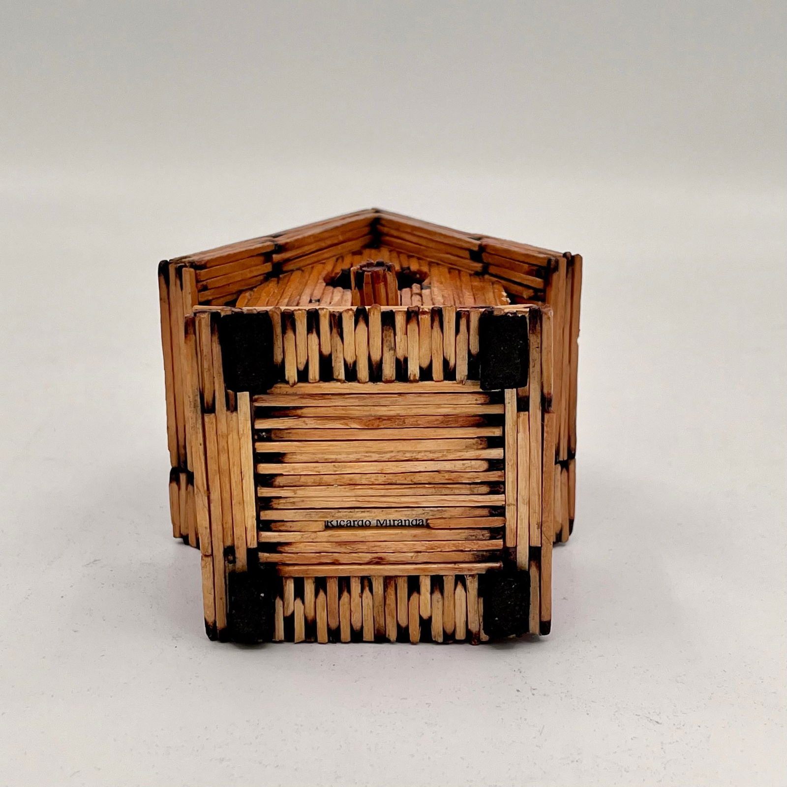 Vintage Wooden Matchstick Tramp Art Folk Art Petite Birdhouse With Artist Name - 8