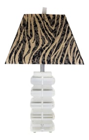 Stacked Lucite Lamp With Zebra Stripe Shade