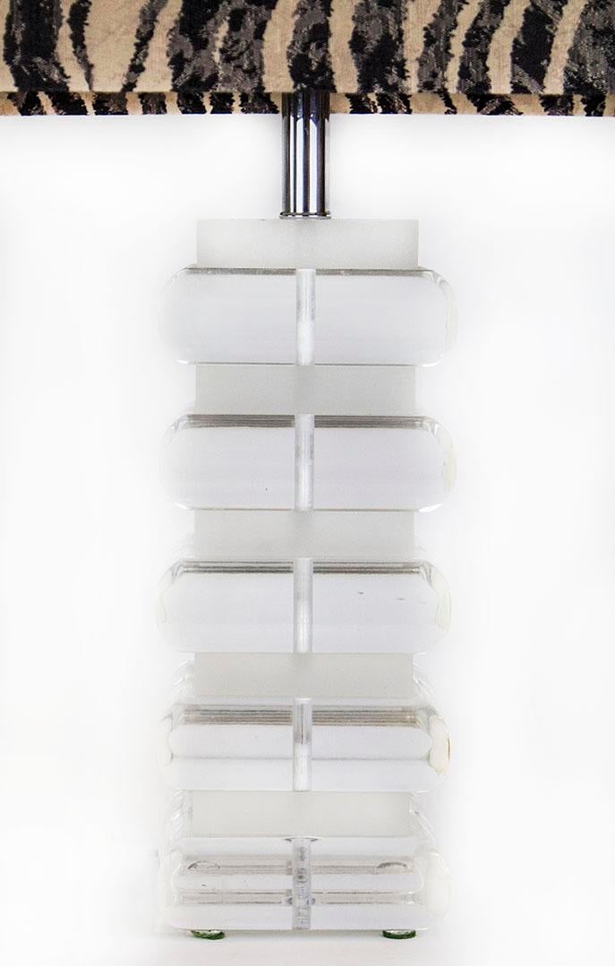 Stacked Lucite Lamp With Zebra Stripe Shade - 2