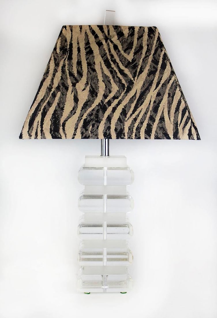 Stacked Lucite Lamp With Zebra Stripe Shade - 7