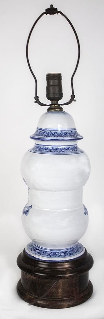 Vintage Blue & White Lamp With Latin Inscription - Secret Drawer - 4