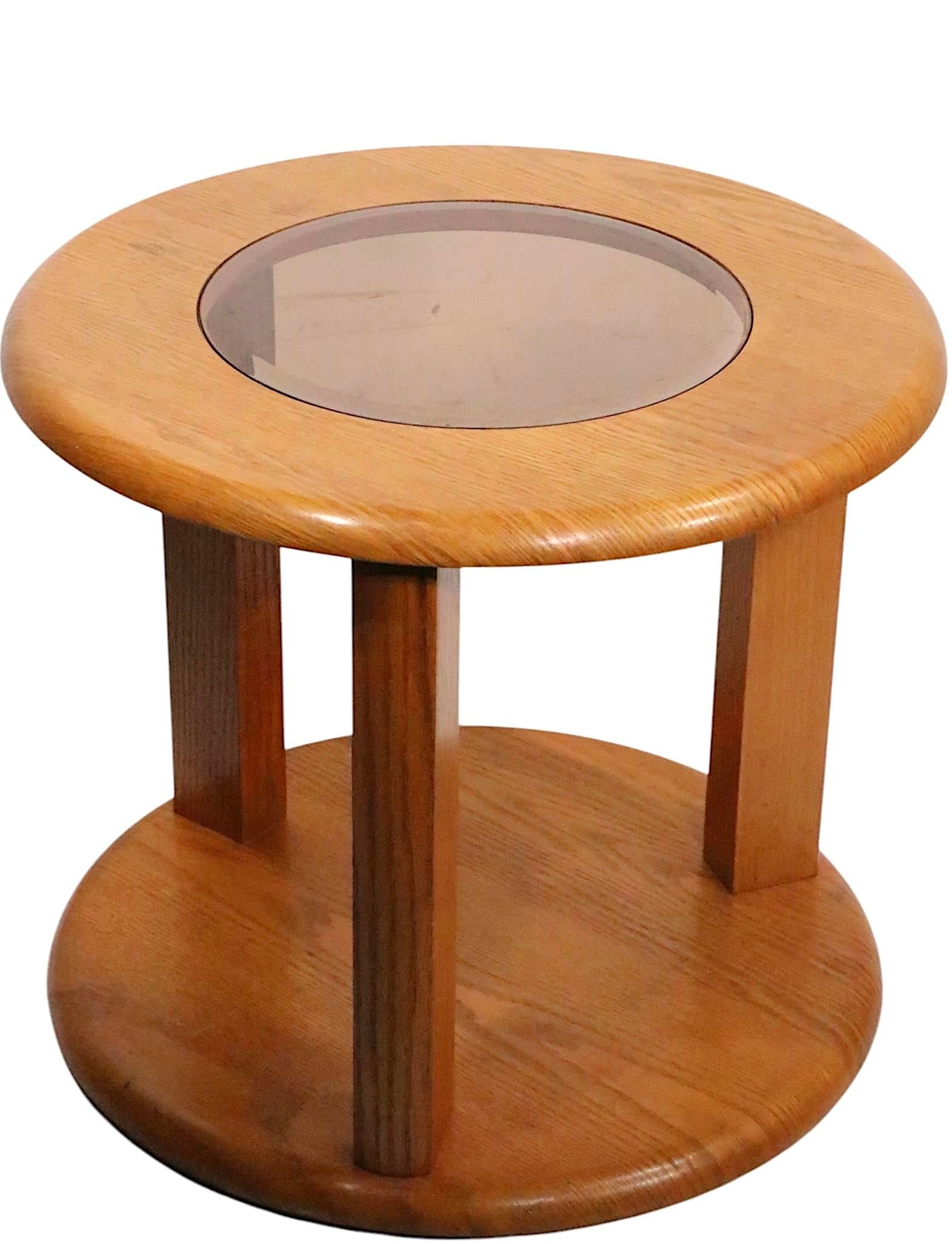 Post Modern Two Tier Oak and Glass Lamp Stand End or Side Table C. 1970/80's - 2