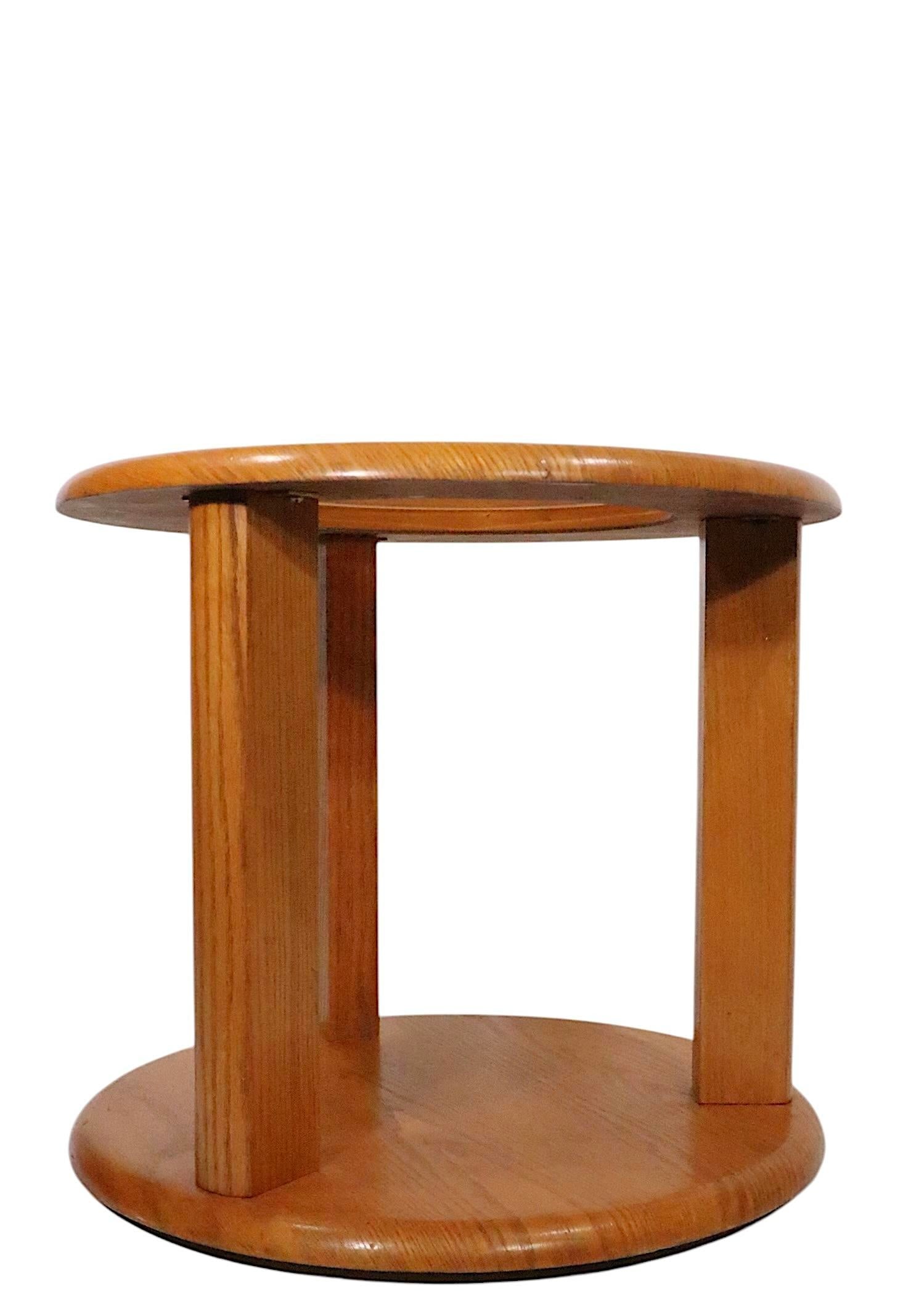 Post Modern Two Tier Oak and Glass Lamp Stand End or Side Table C. 1970/80's - 3