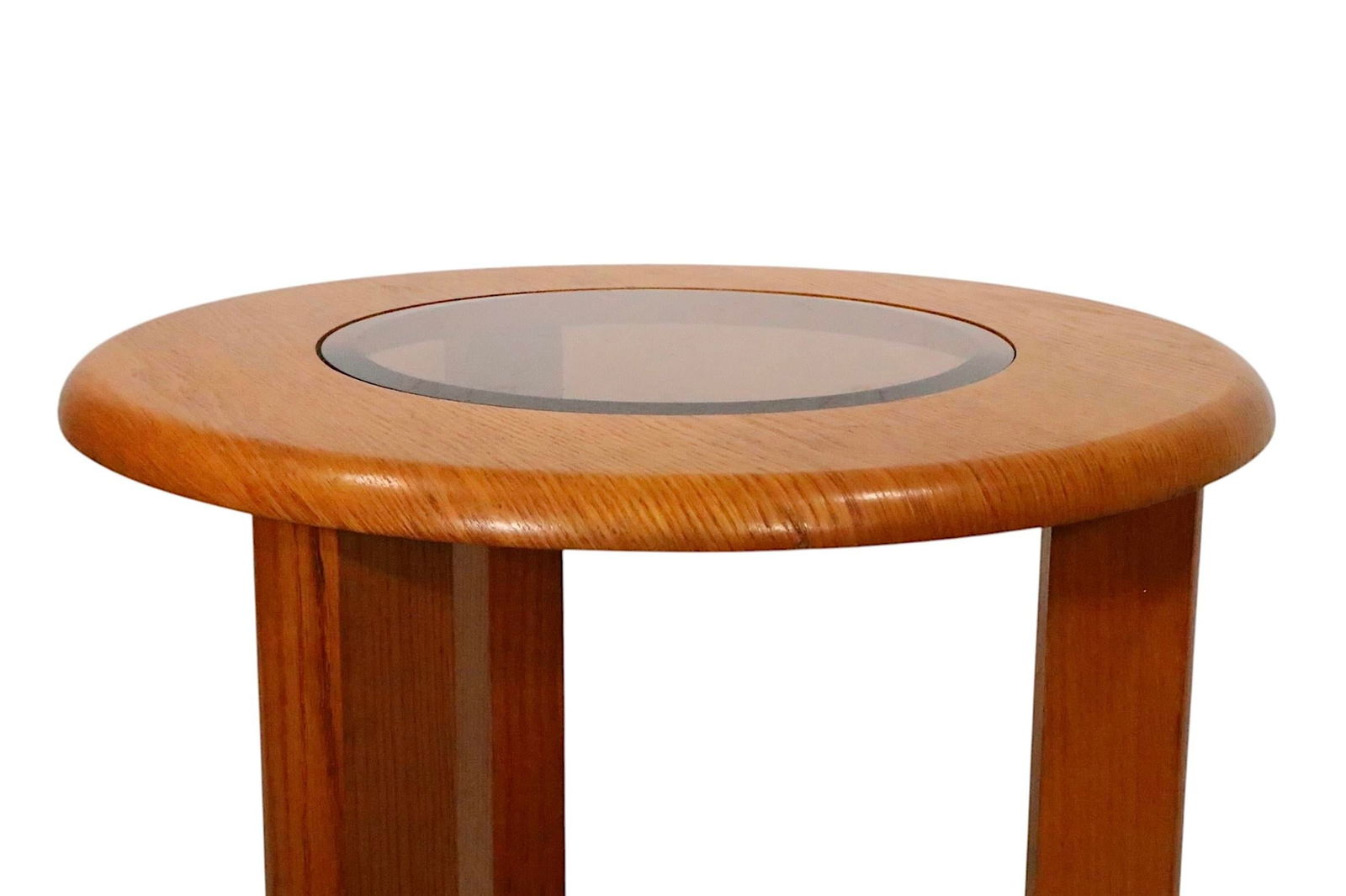 Post Modern Two Tier Oak and Glass Lamp Stand End or Side Table C. 1970/80's - 4