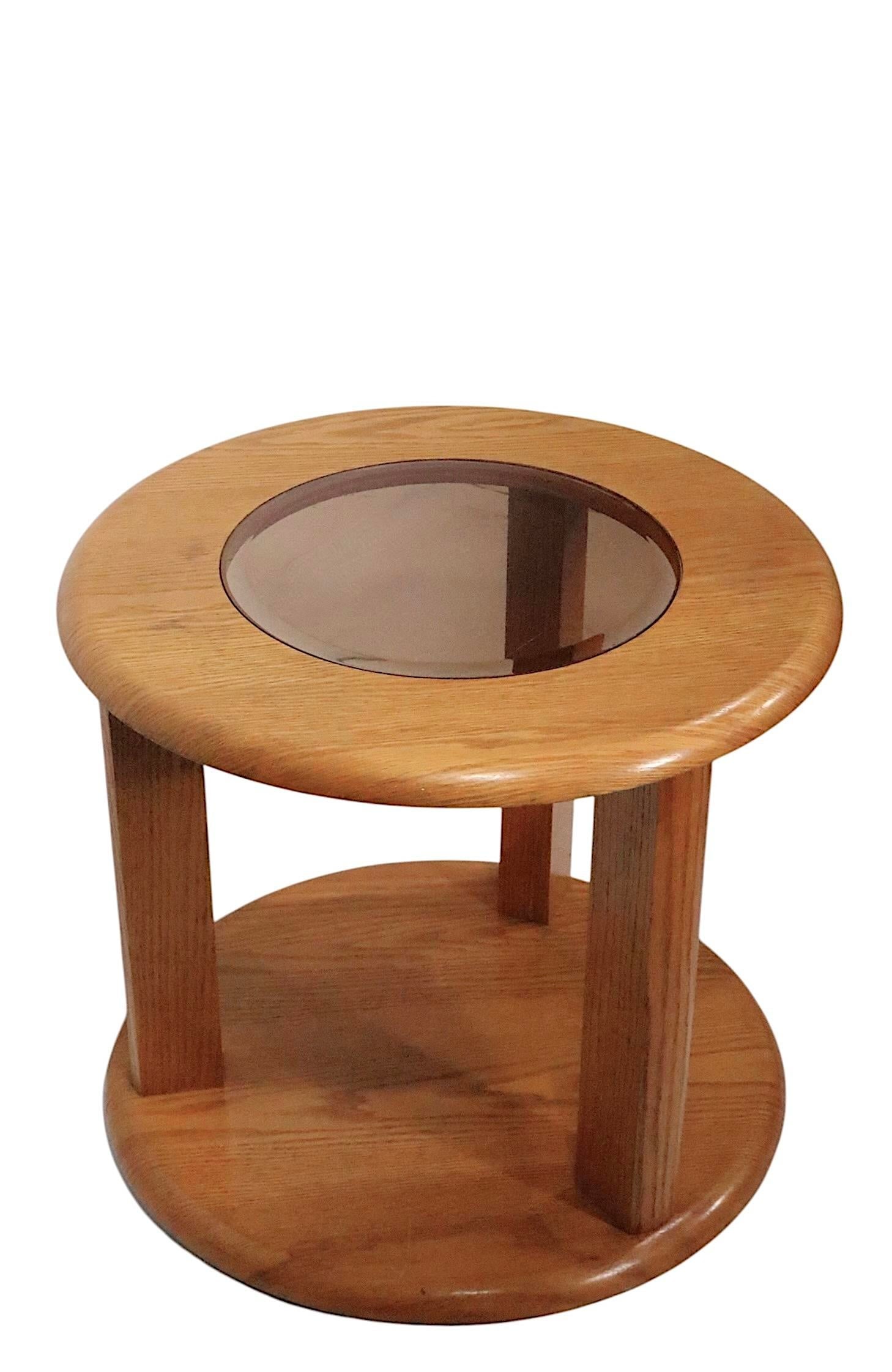 Post Modern Two Tier Oak and Glass Lamp Stand End or Side Table C. 1970/80's - 5