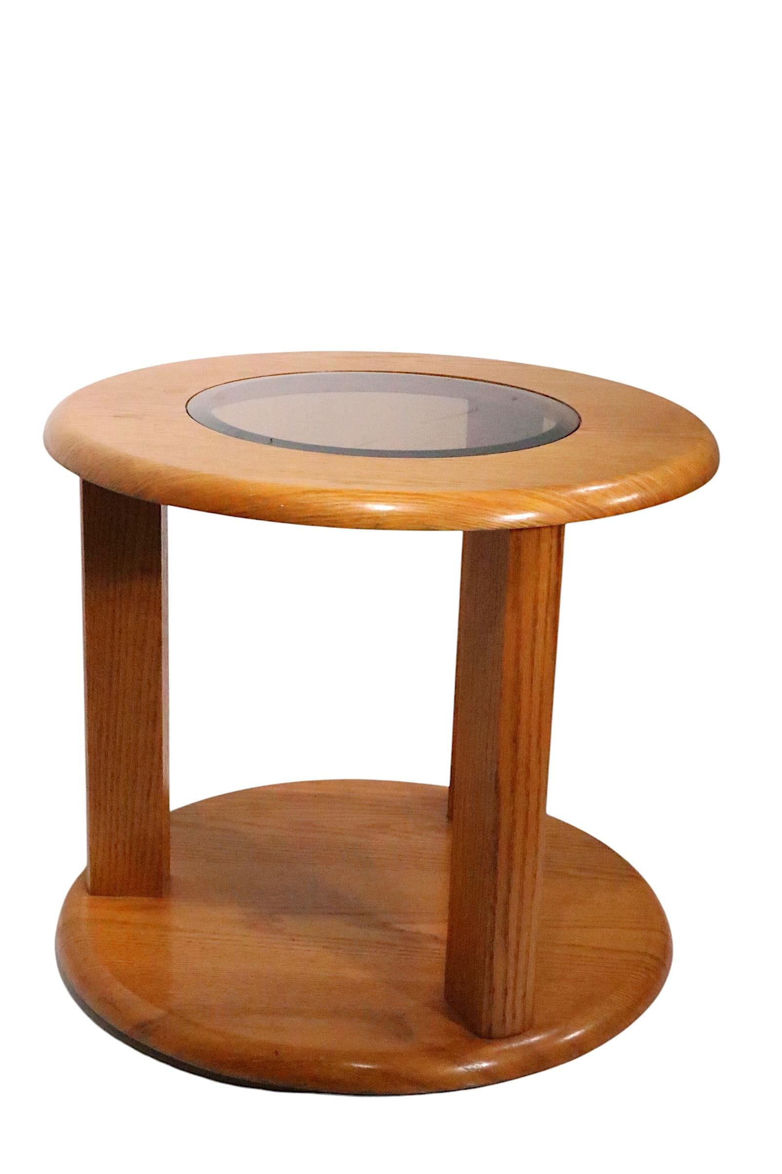 Post Modern Two Tier Oak and Glass Lamp Stand End or Side Table C. 1970/80's - 7