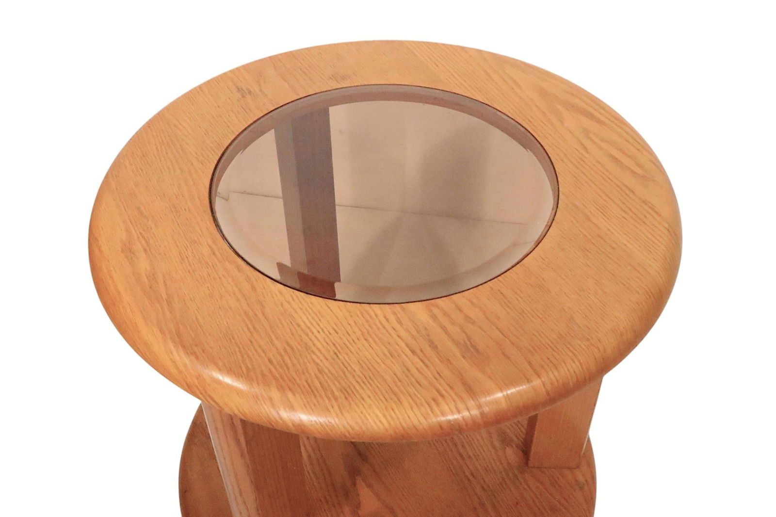 Post Modern Two Tier Oak and Glass Lamp Stand End or Side Table C. 1970/80's - 8