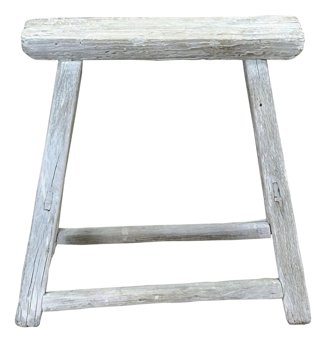 Rustic Raw Rough Wood Grain Rectangle Slim Stool Bench Side Table: This is a rustic, handcrafted wooden stool featuring a simple yet sturdy design that exudes timeless charm. The stool has a slim narrow rectangle seat, showcasing the natural grain and weathered textu