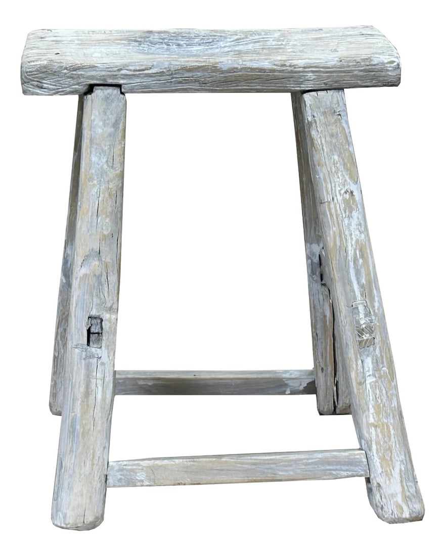 Rustic Raw Rough Wood Grain Rectangle Slim Stool Bench Side Table: This is a rustic, handcrafted wooden stool featuring a simple yet sturdy design that exudes timeless charm. The stool has a slim narrow rectangle seat, showcasing the natural grain and weathered textu