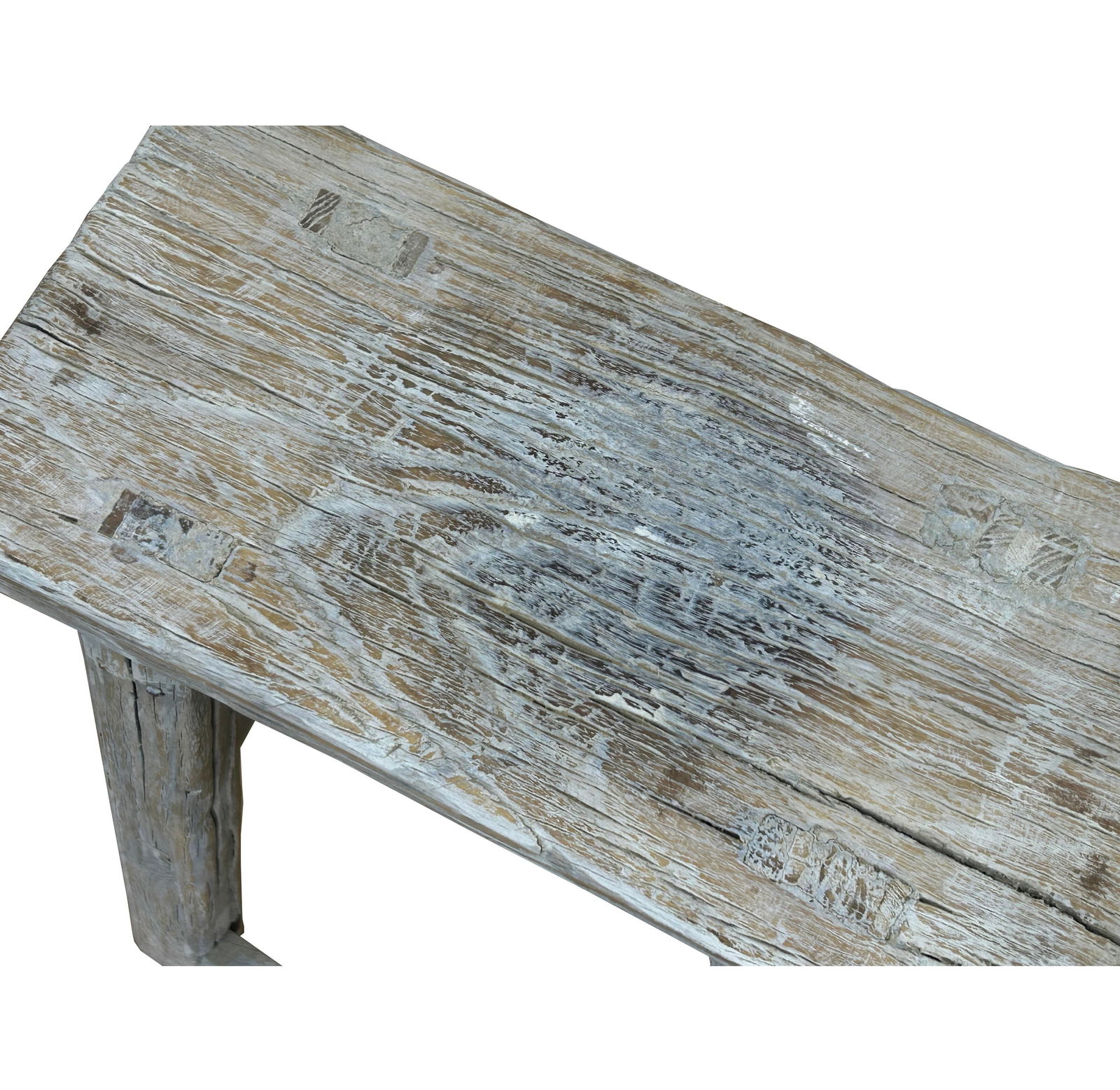 Rustic Raw Rough Wood Grain Rectangle Slim Stool Bench Side Table - 7