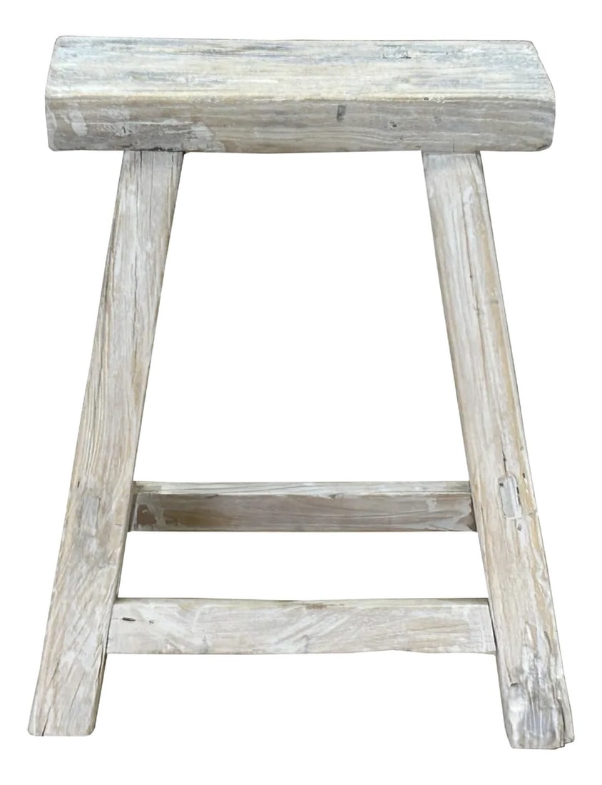 Rustic Raw Rough Wood Grain Rectangle Slim Stool Bench Side Table: This is a rustic, handcrafted wooden stool featuring a simple yet sturdy design that exudes timeless charm. The stool has a slim narrow rectangle seat, showcasing the natural grain and weathered textu