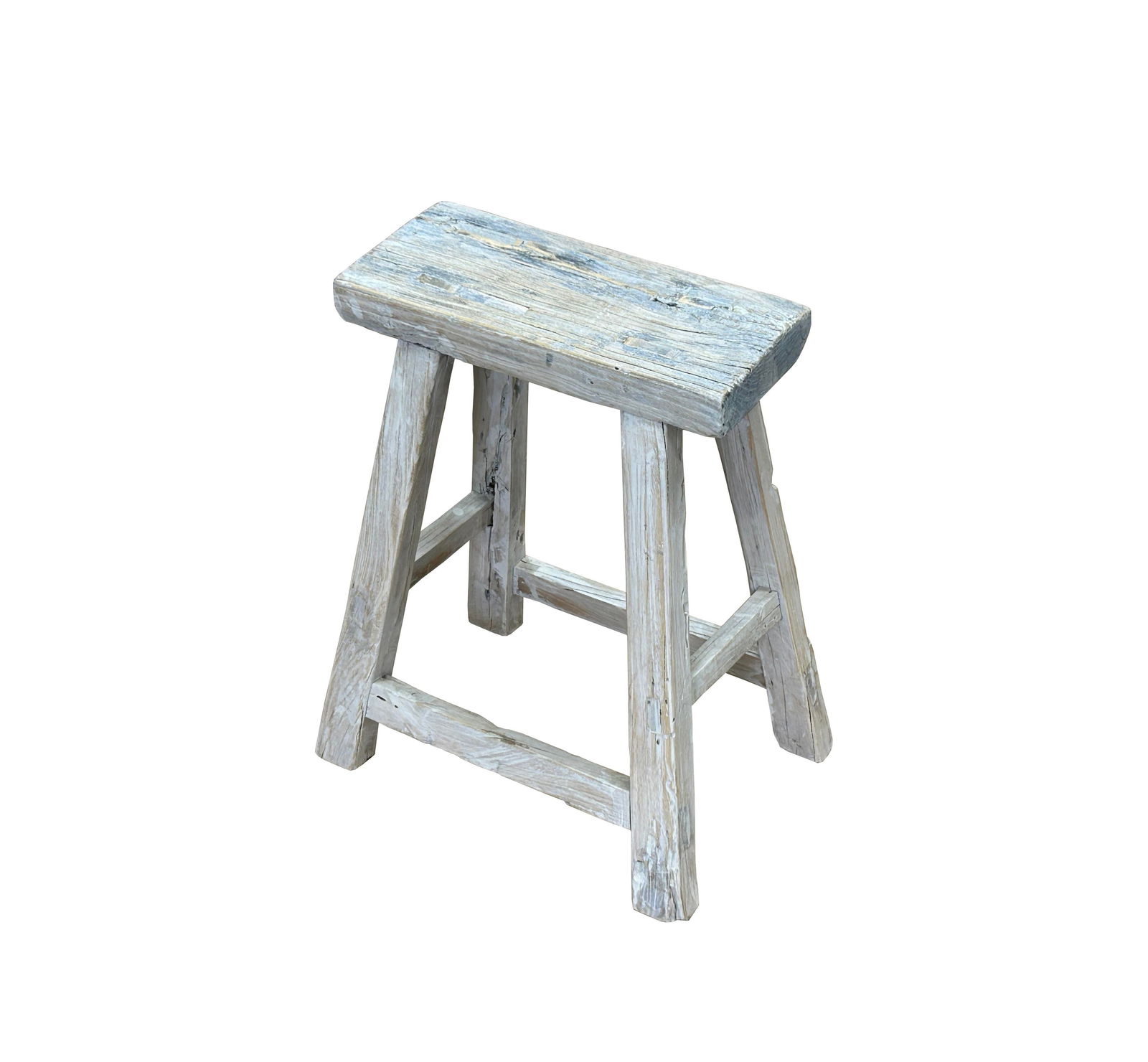 Rustic Raw Rough Wood Grain Rectangle Slim Stool Bench Side Table - 7