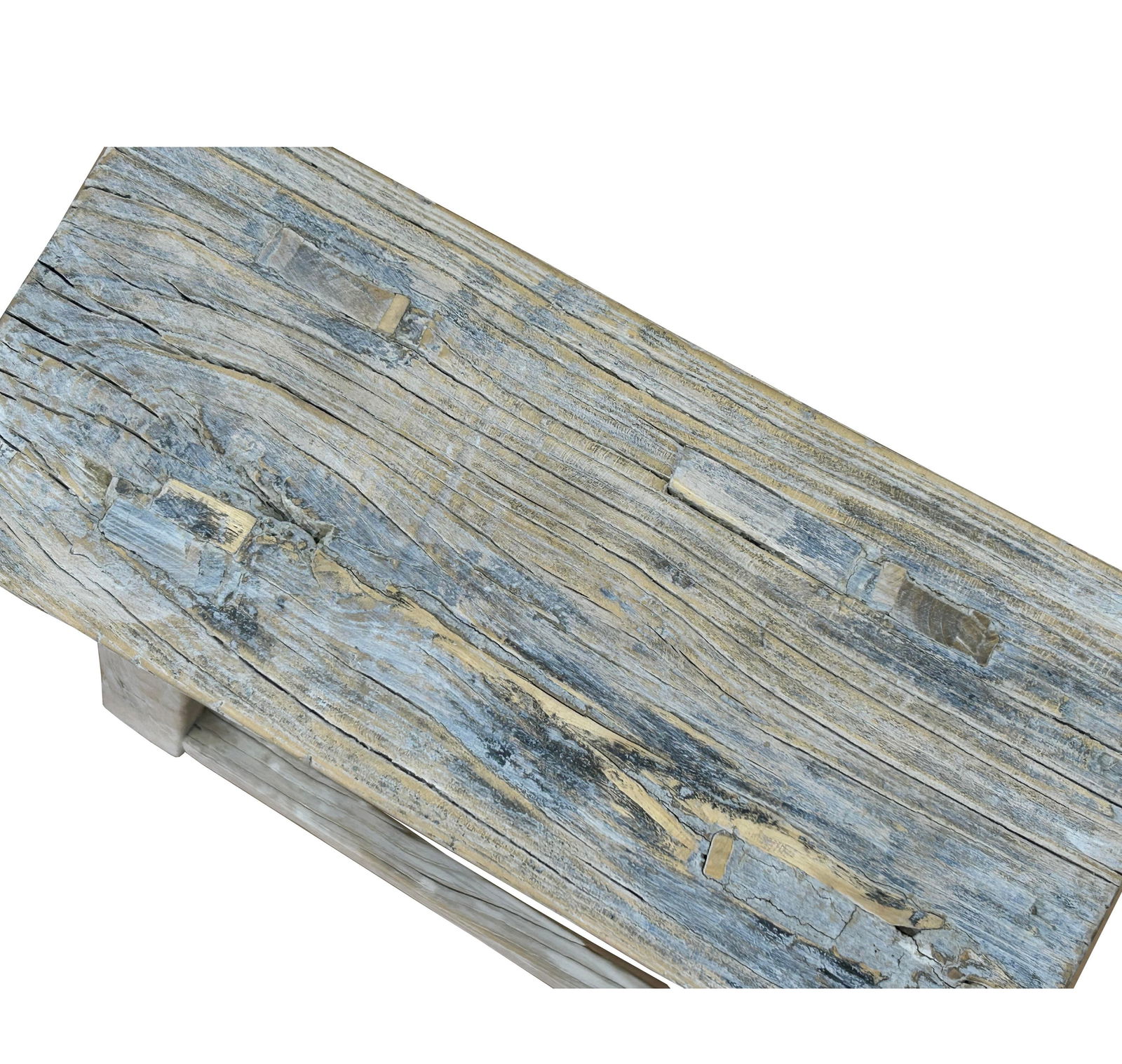 Rustic Raw Rough Wood Grain Rectangle Slim Stool Bench Side Table - 8