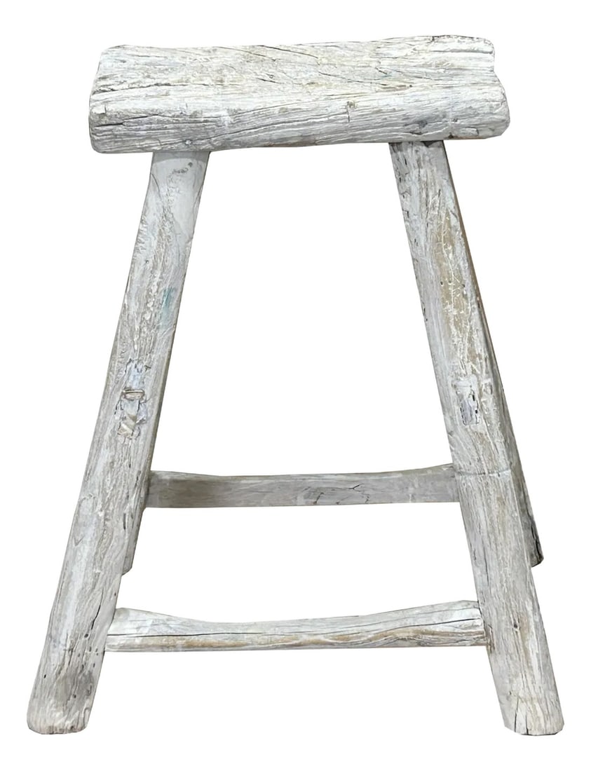 Rustic Raw Rough Wood Grain Rectangle Slim Stool Bench Side Table: This is a rustic, handcrafted wooden stool featuring a simple yet sturdy design that exudes timeless charm. The stool has a slim narrow rectangle seat, showcasing the natural grain and weathered textu