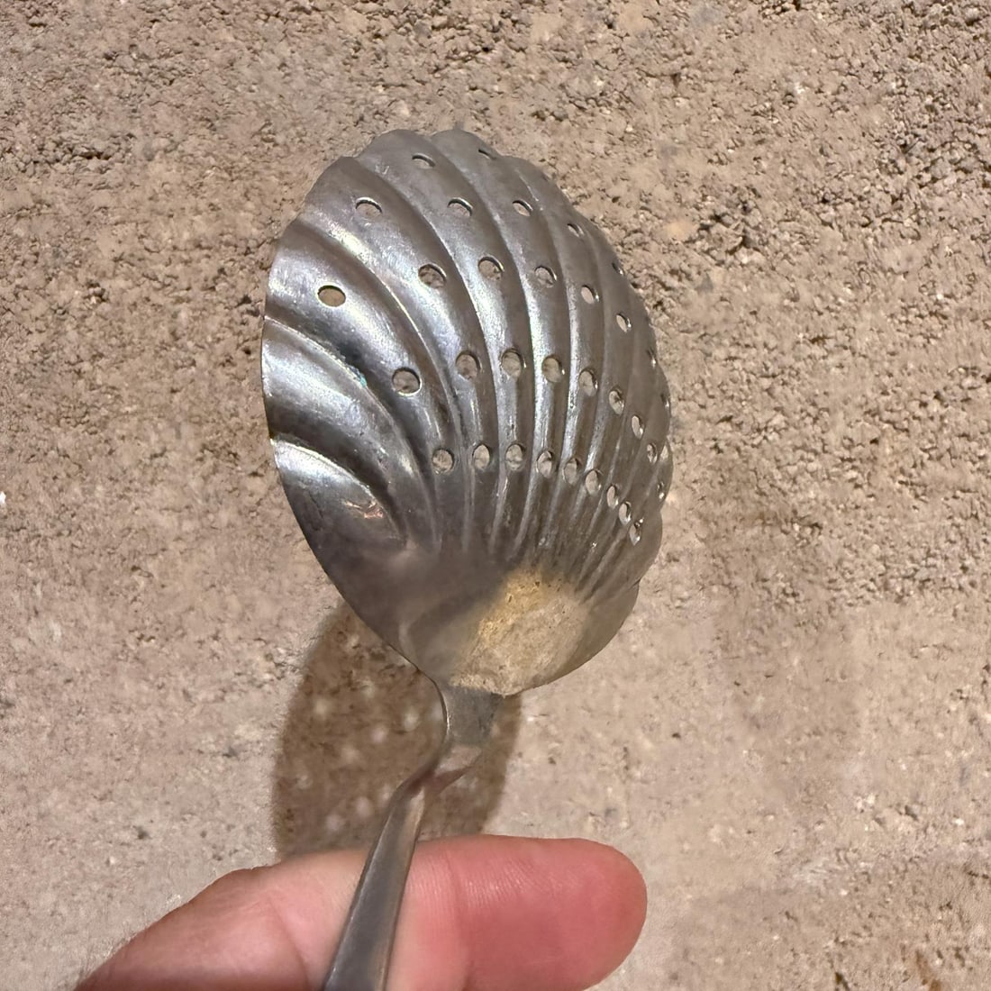 Antique Silver Strainer Slotted Spoon - 2