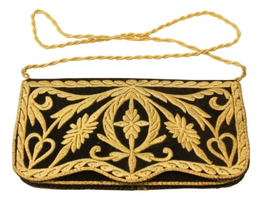 Embroidered Black Velvet Moroccan clutch Vintage 1960s
