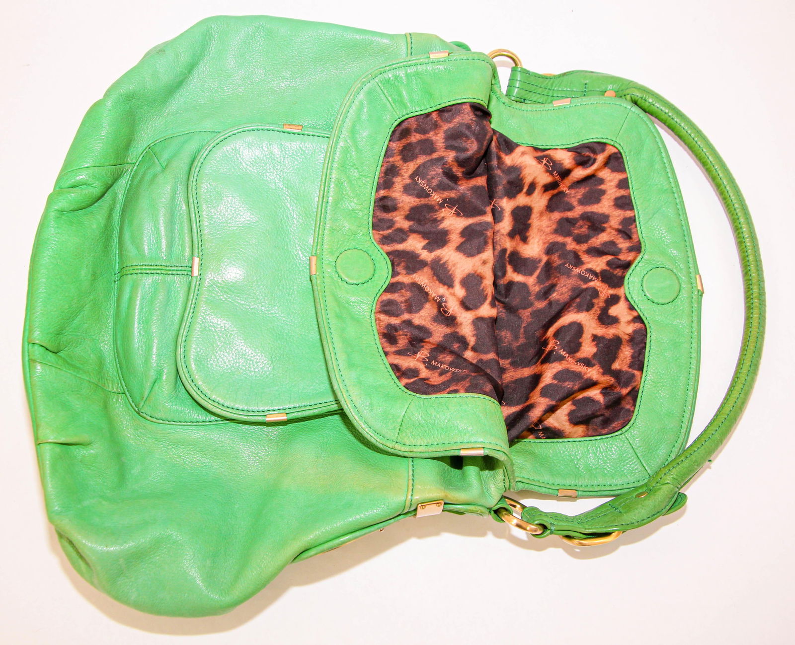 B. Makowsky Green Leather Shoulder Bag - 12