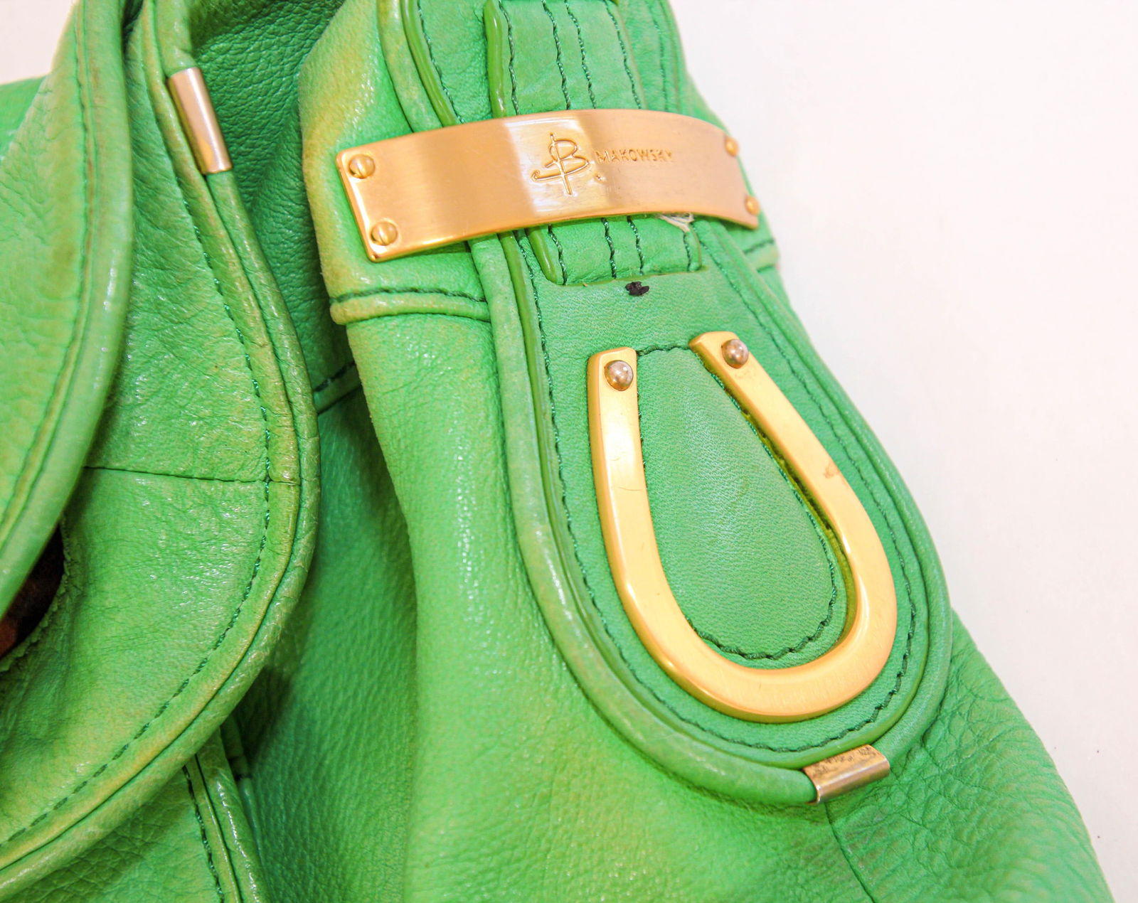 B. Makowsky Green Leather Shoulder Bag - 8