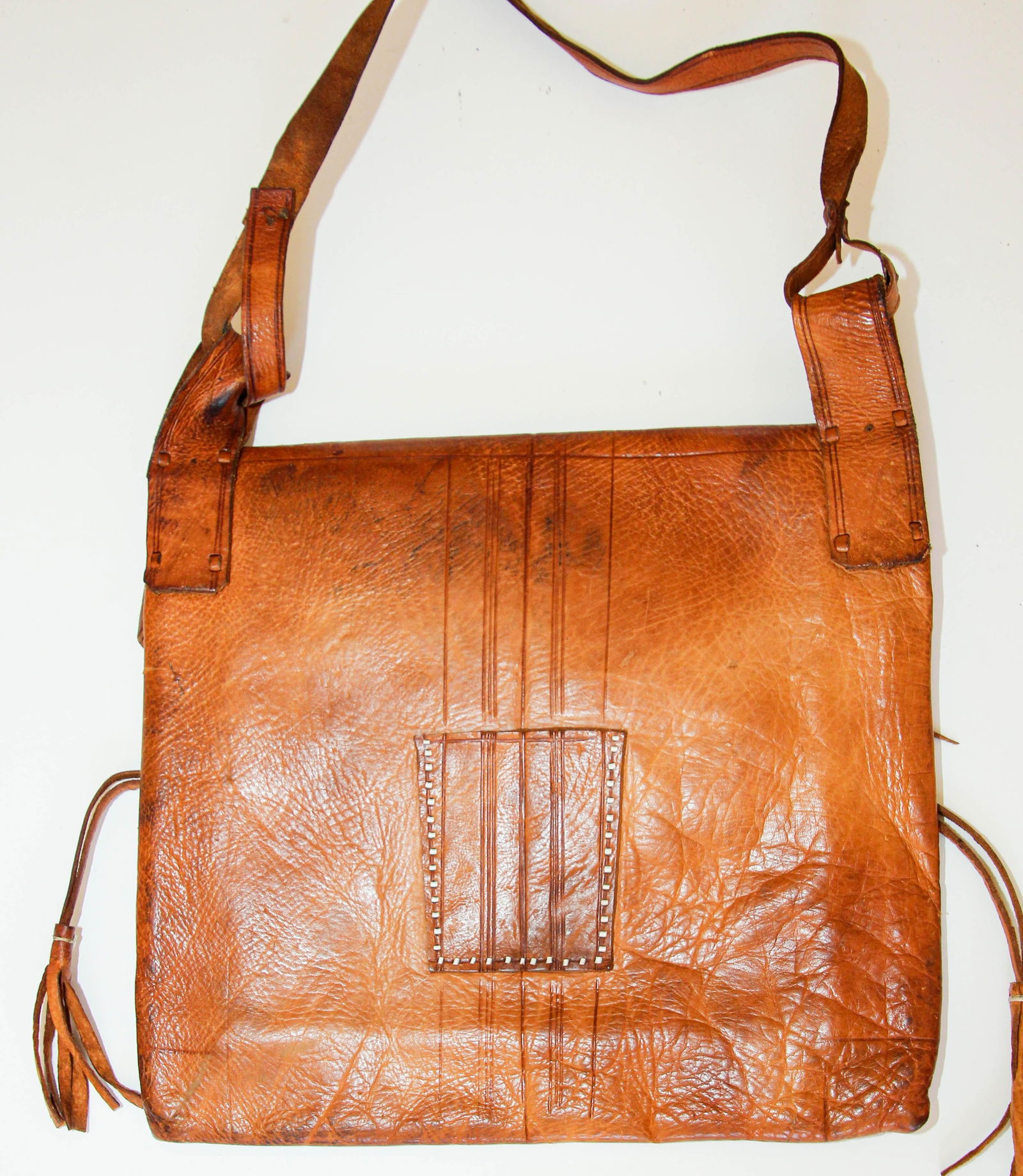 Antique African Tuareg Moroccan Shoulder Leather Bag 1960's Collectible - 12