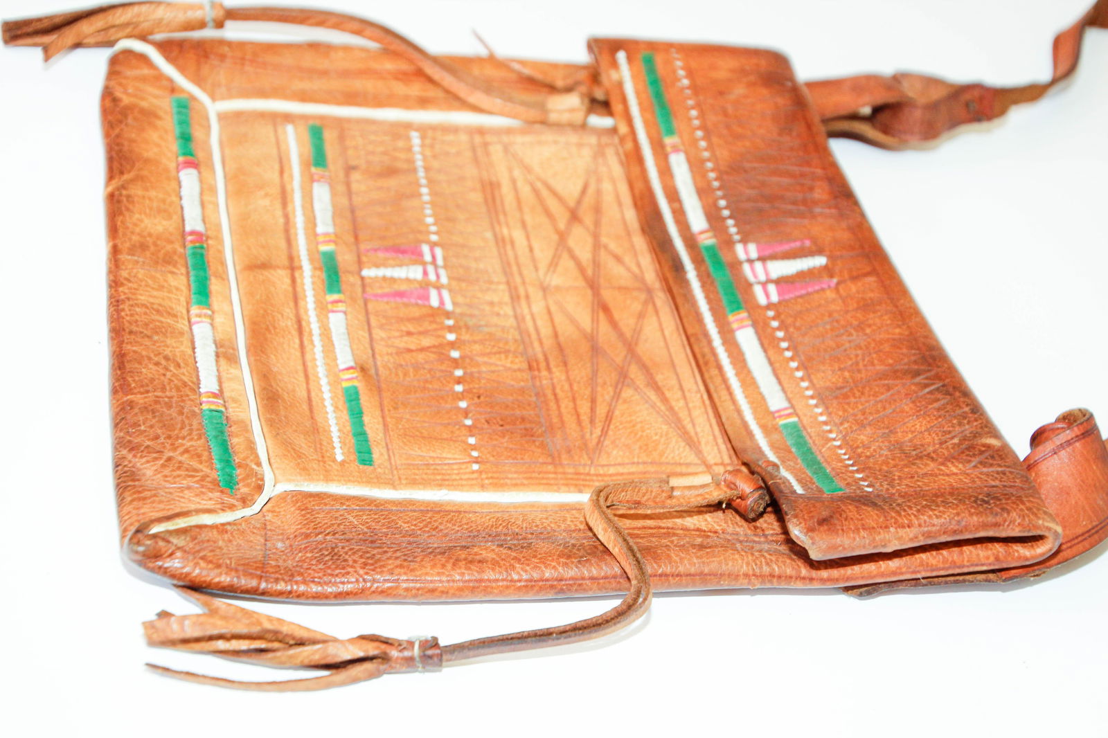 Antique African Tuareg Moroccan Shoulder Leather Bag 1960's Collectible - 3