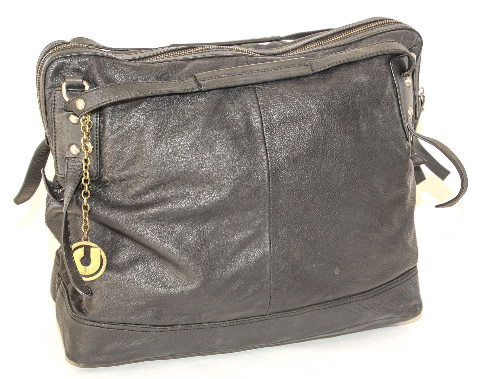 Charles Jourdan Black Leather Satchel Handle Computer Bag - 8