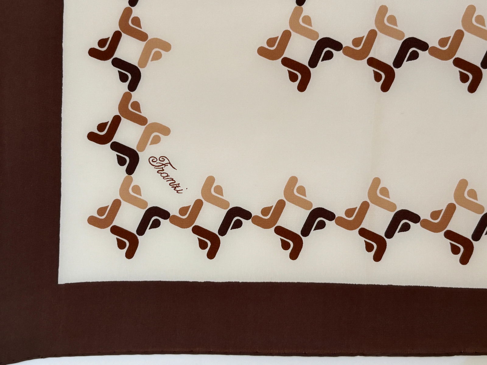Franzi Silk Scarf Brown and White 1970s - 10