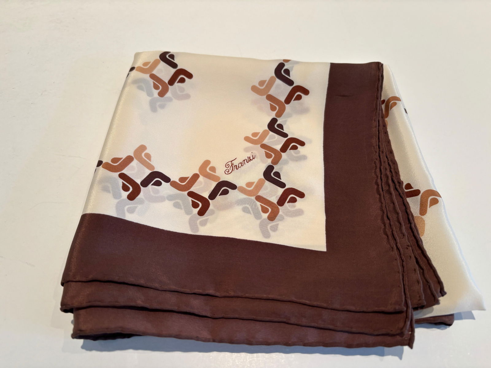 Franzi Silk Scarf Brown and White 1970s - 2