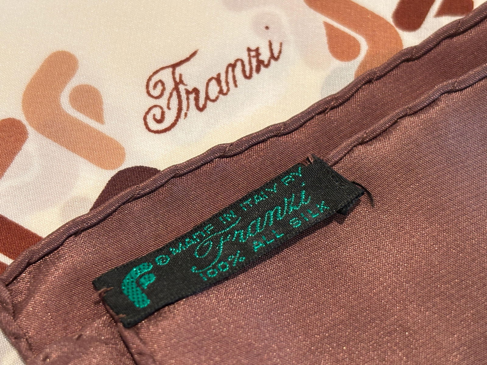 Franzi Silk Scarf Brown and White 1970s - 4