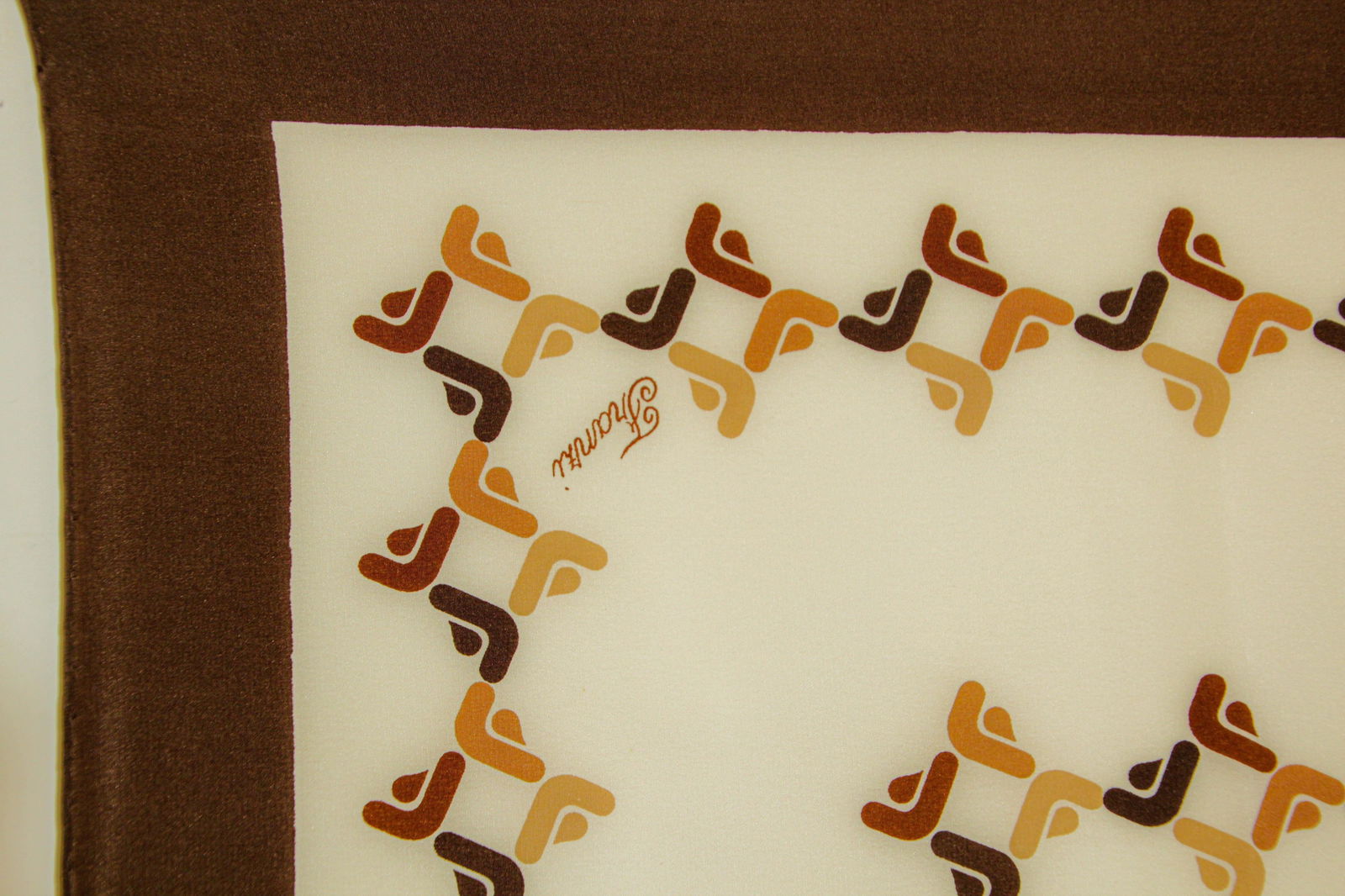 Franzi Silk Scarf Brown and White 1970s - 5