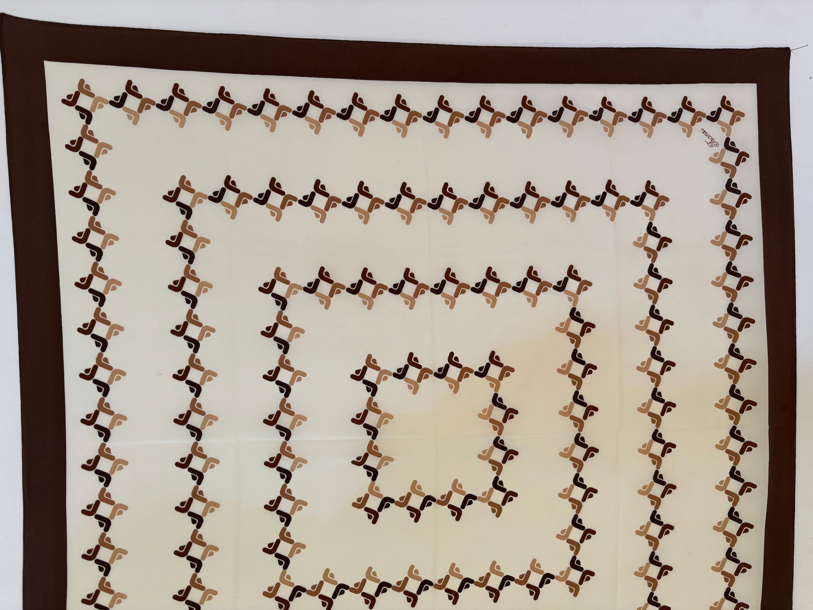 Franzi Silk Scarf Brown and White 1970s - 9