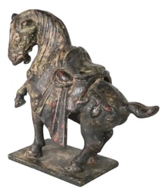 Early 20th Century Cast Iron Tang Dynasty War Horse by Wony Japan