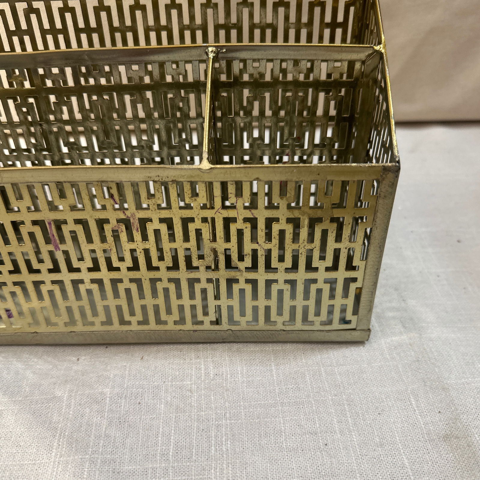 1970s Small Brass Filigree Desk Accessory/Organizer - 4