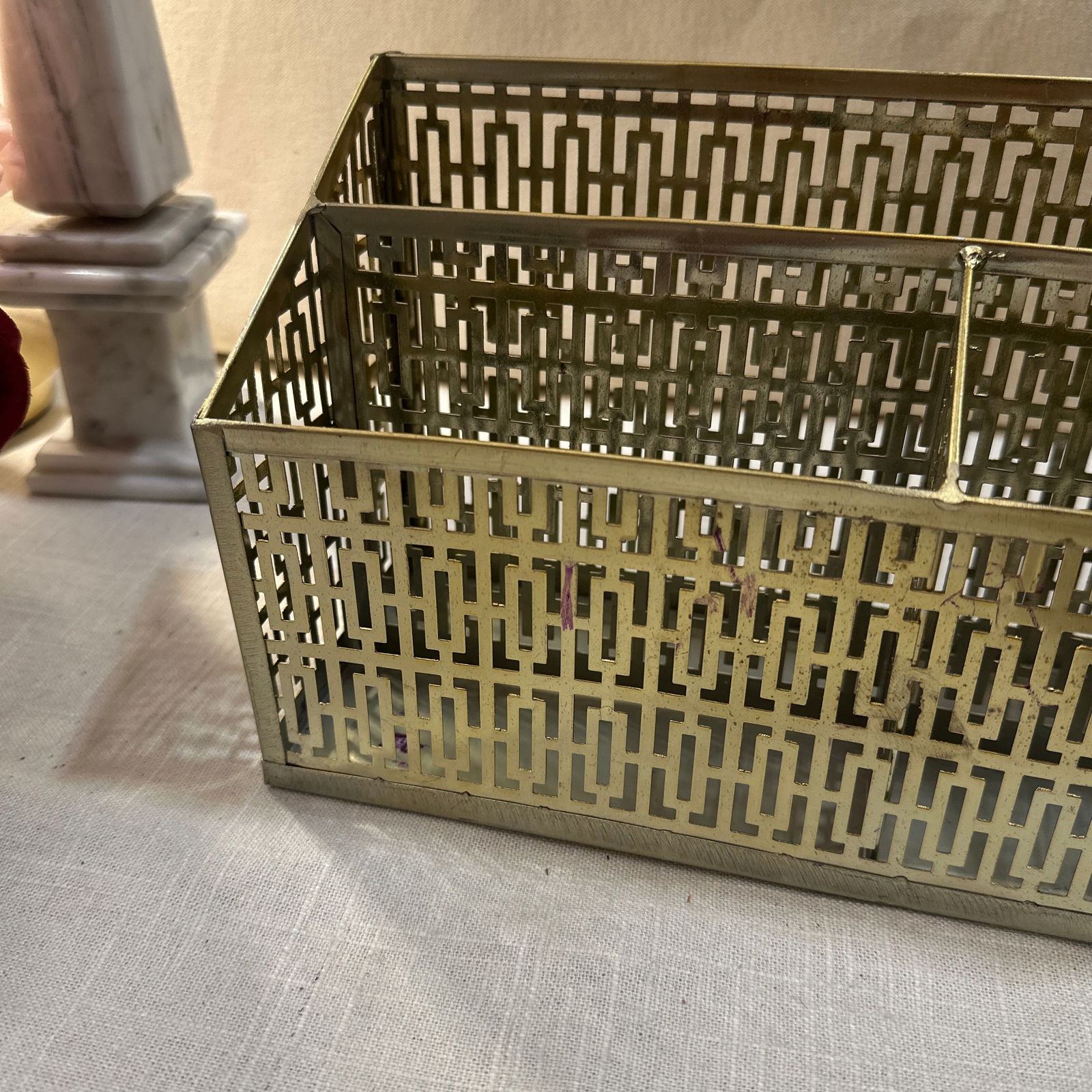 1970s Small Brass Filigree Desk Accessory/Organizer - 5