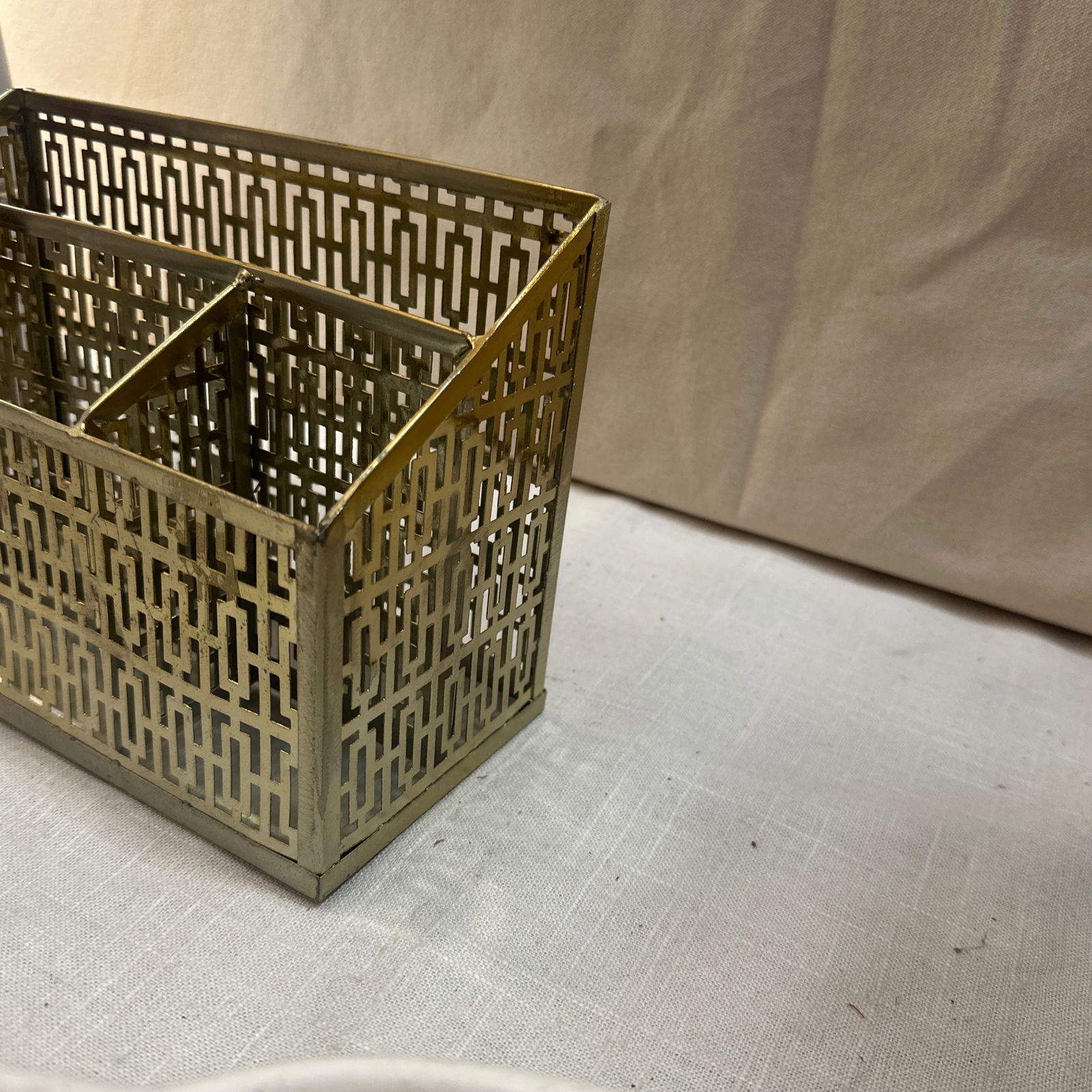 1970s Small Brass Filigree Desk Accessory/Organizer - 6