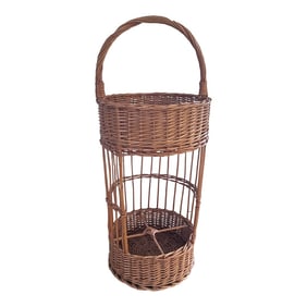 Vintage 1960s French Wicker Tall Bottle Basket Wine Bar