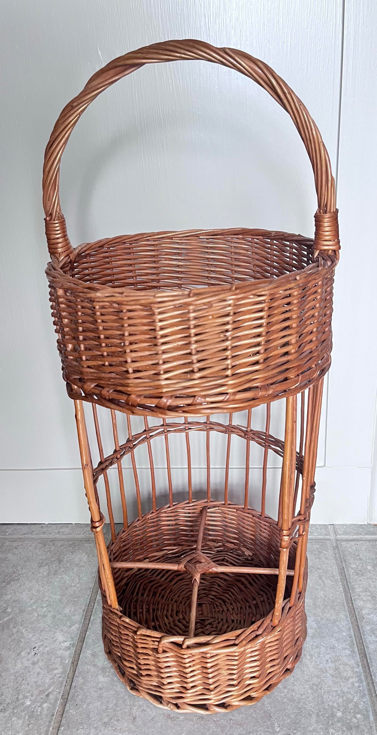 Vintage 1960s French Wicker Tall Bottle Basket Wine Bar - 4