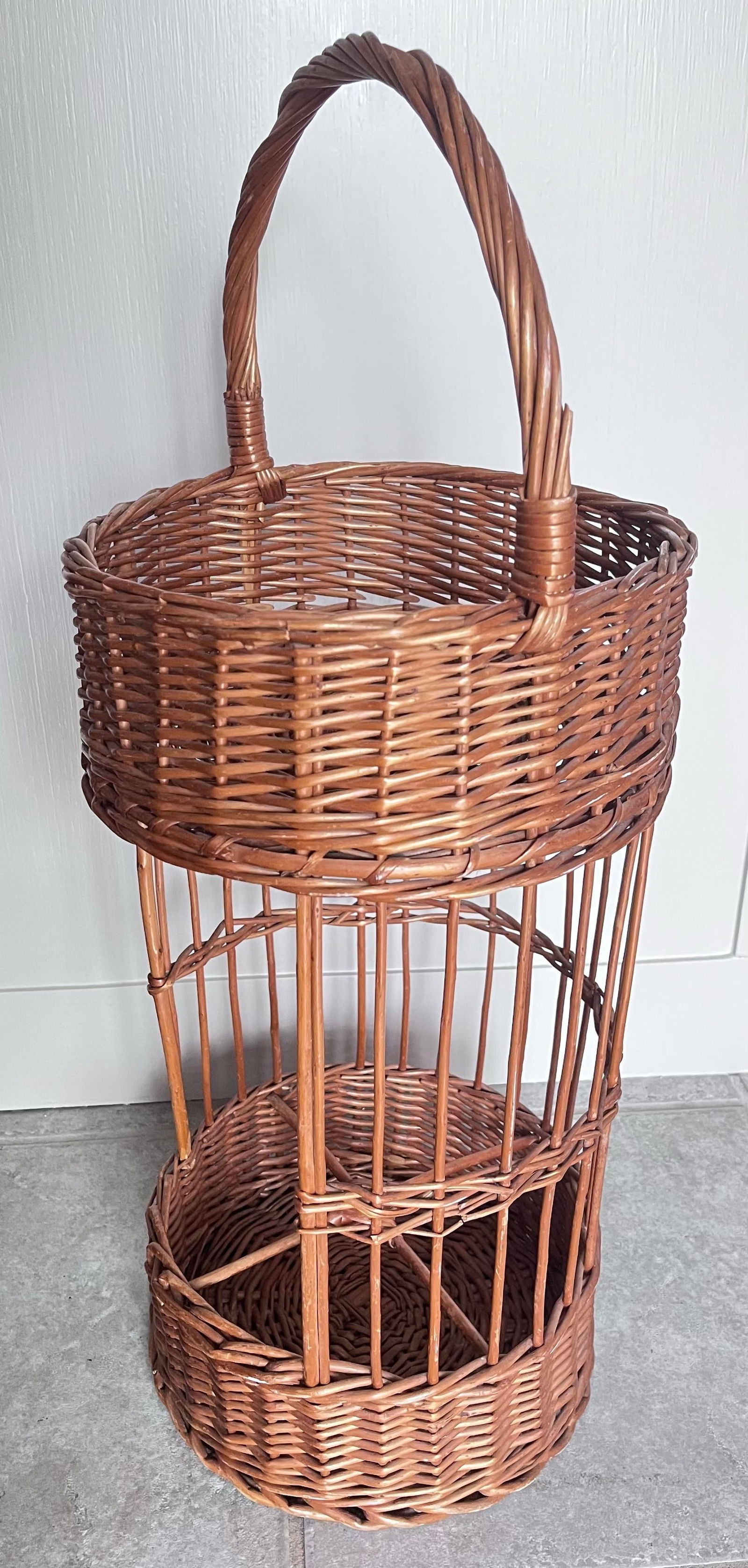 Vintage 1960s French Wicker Tall Bottle Basket Wine Bar - 5